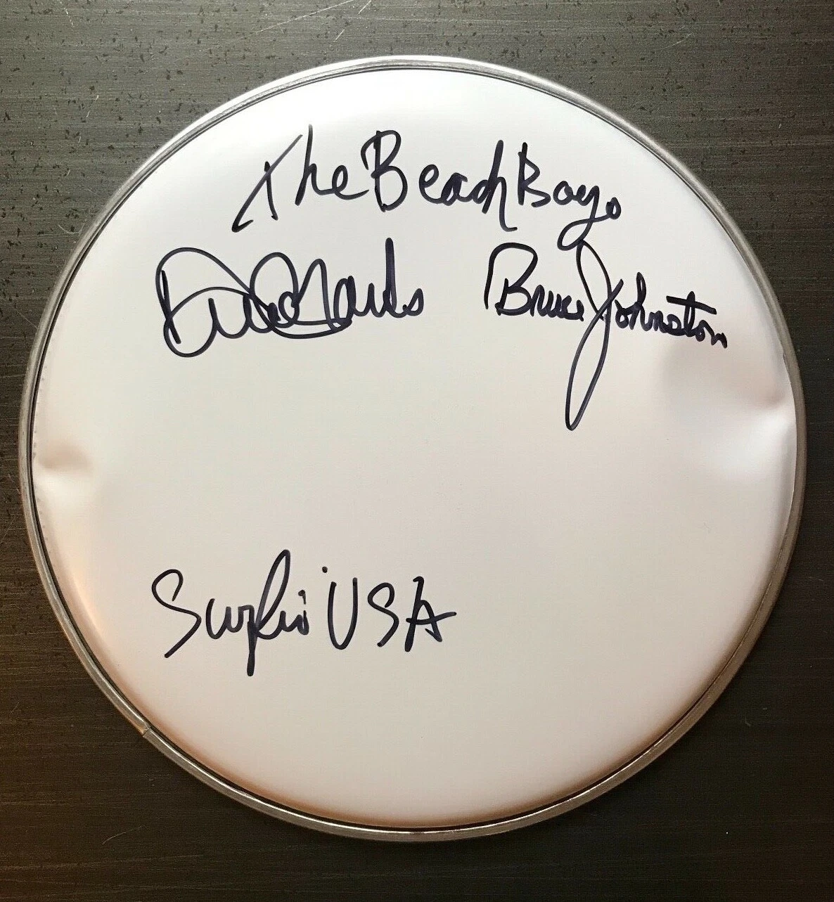 * DAVID MARKS & BRUCE JOHNSTON * SIGNED 10″ DRUMHEAD * THE BEACH BOYS * PROOF 2 COLLECTIBLE MEMORABILIA