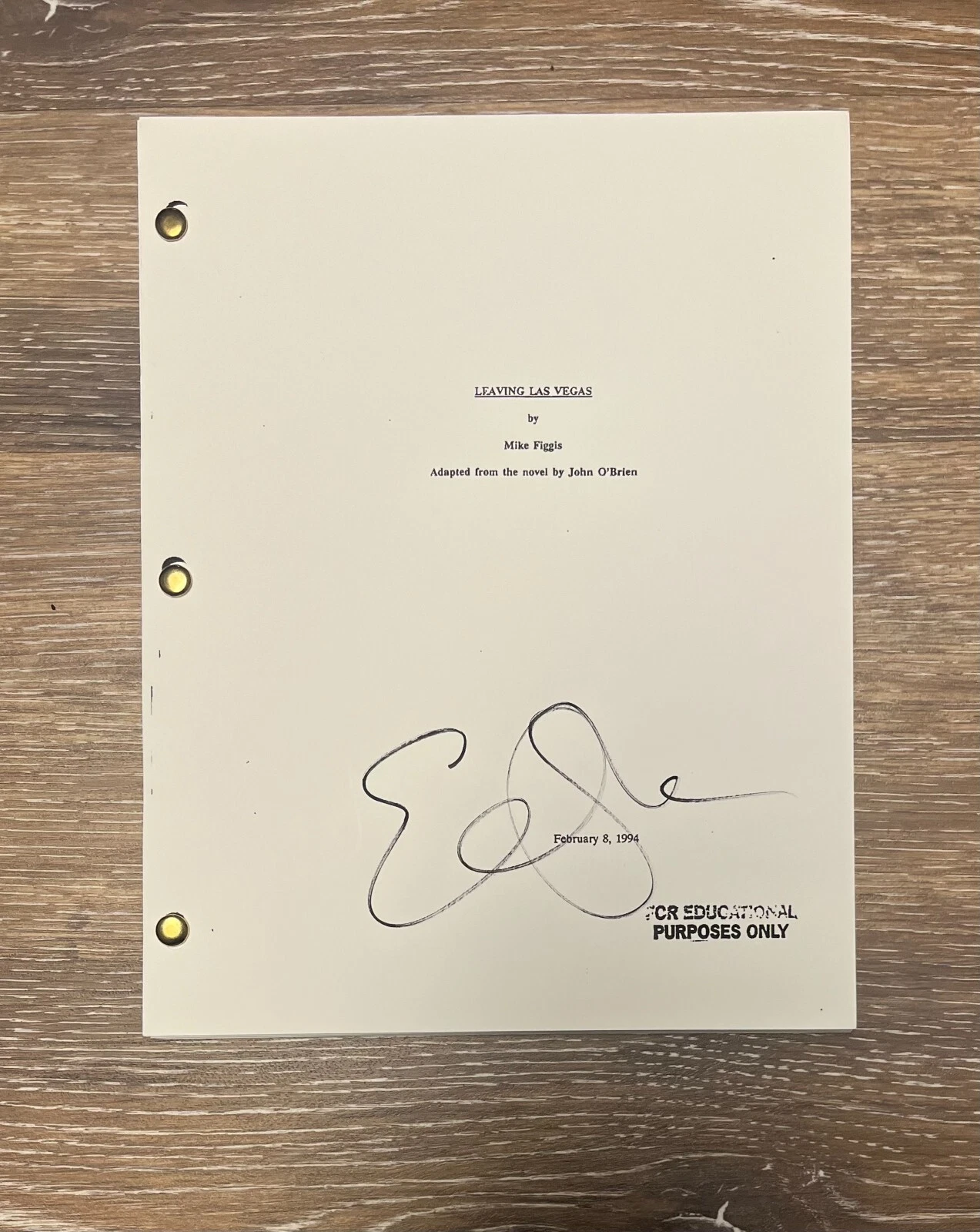 * ELISABETH SHUE * SIGNED FULL MOVIE SCRIPT * LEAVING LAS VEGAS * 1 COLLECTIBLE MEMORABILIA