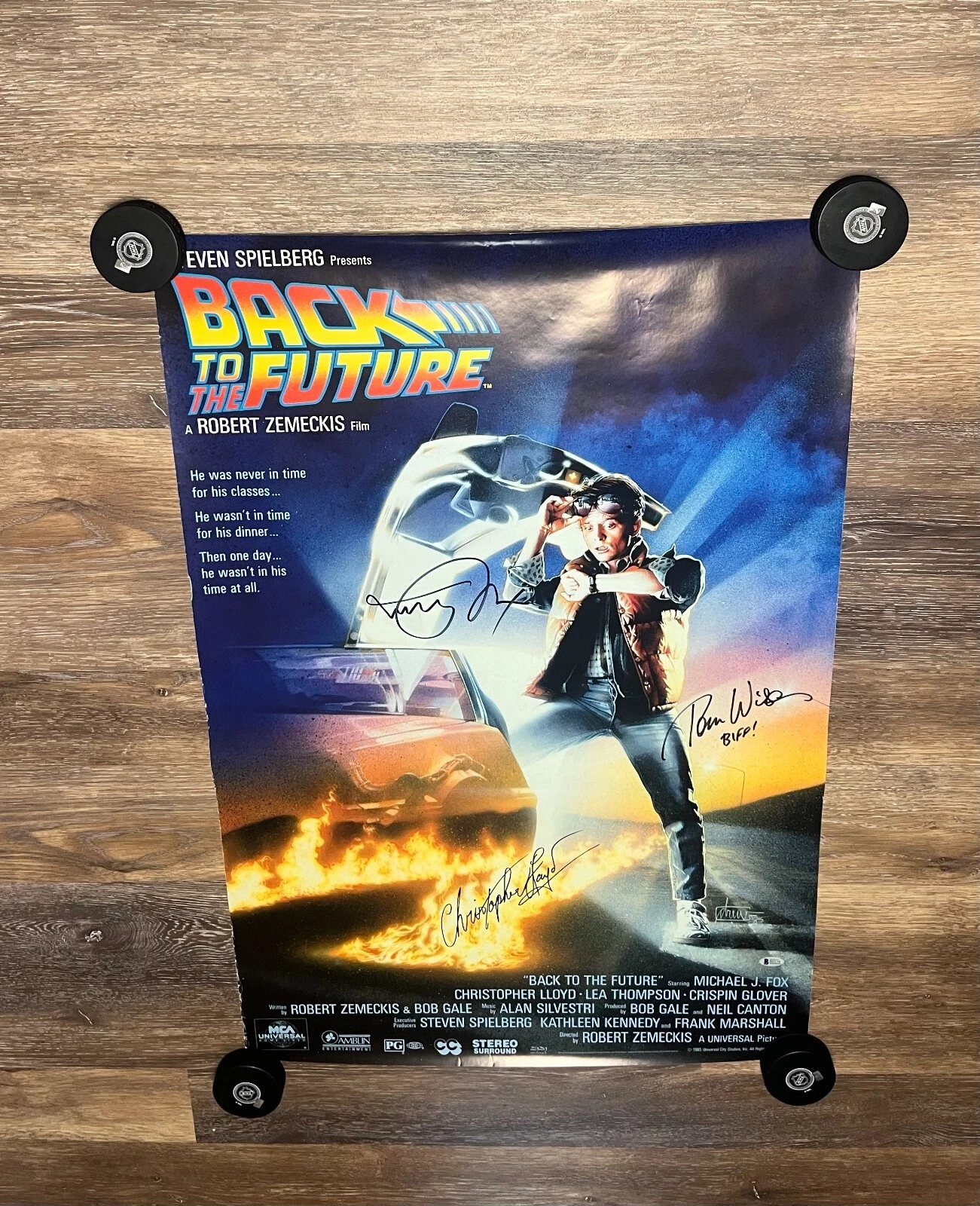 * BACK TO THE FUTURE * SIGNED 24×36 POSTER * MICHAEL J. FOX, LLOYD & WILSON * 2 COLLECTIBLE MEMORABILIA