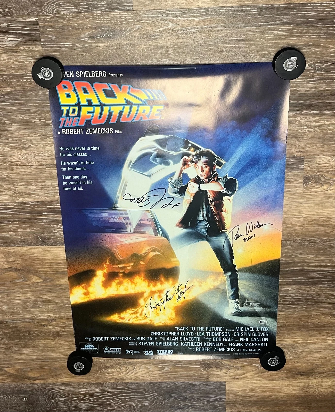 * BACK TO THE FUTURE * SIGNED 24×36 POSTER * MICHAEL J. FOX, LLOYD & WILSON * 3 COLLECTIBLE MEMORABILIA
