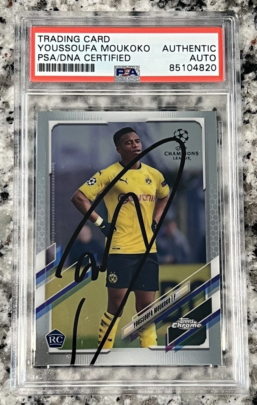 2020-21 Topps Chrome UCL Base #55 Youssoufa Moukoko ROOKIE RC SIGNED AUTO PSA