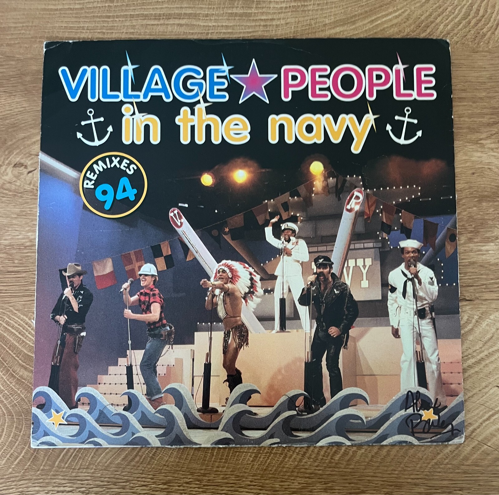 * ALEX BRILEY * signed vinyl album * VILLAGE PEOPLE * IN THE NAVY * 1