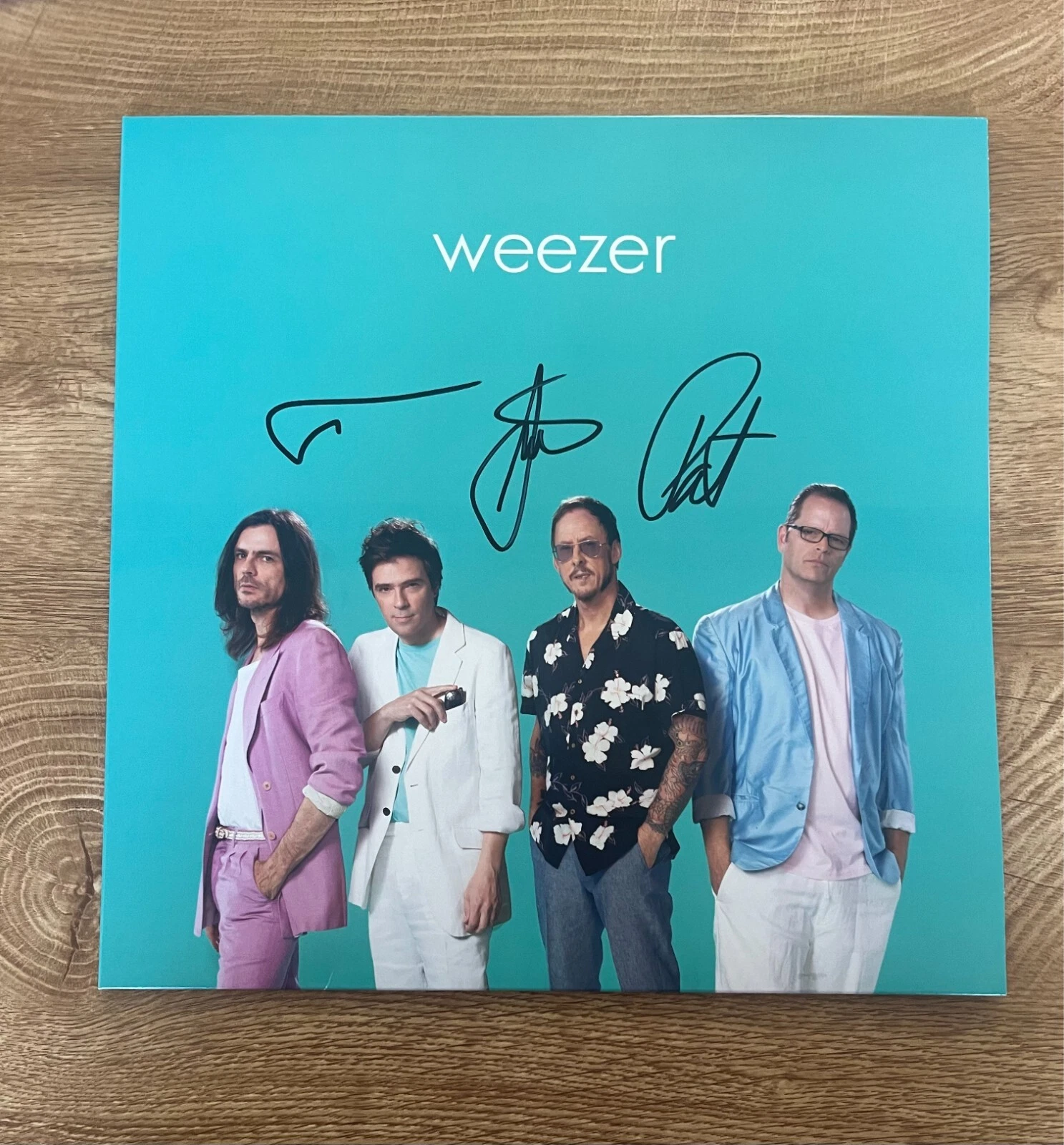 * WEEZER * signed vinyl album * TEAL ALBUM * RIVERS CUOMO, SCOTT & PAT