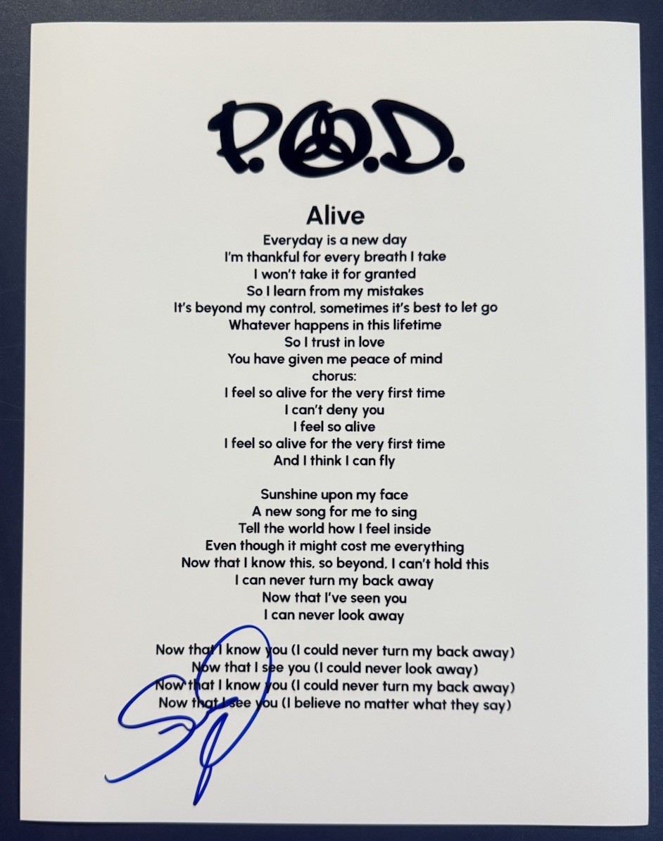 SONNY SANDOVAL SIGNED LYRIC SHEET P.O.D SINGER ALIVE AUTOGRAPH AUTHENTIC COA
