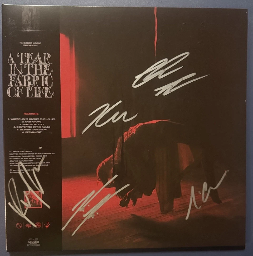 KNOCKED LOOSE SIGNED A TEAR IN THE FABRIC OF LIFE VINYL AUTOGRAPH AUTHENTIC COA