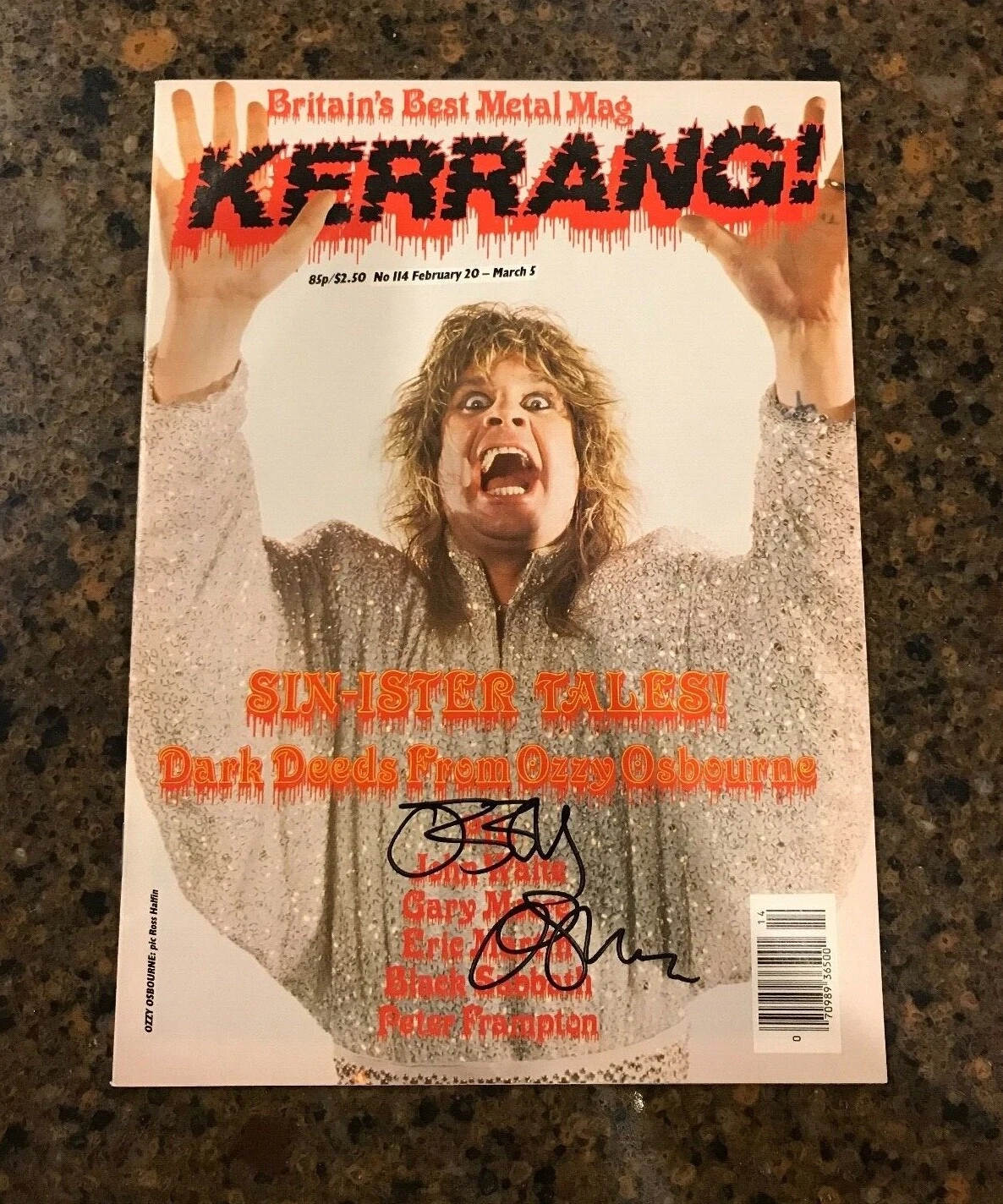 * OZZY OSBOURNE * signed vintage magazine * KERRANG * BLACK SABBATH * COA * 1