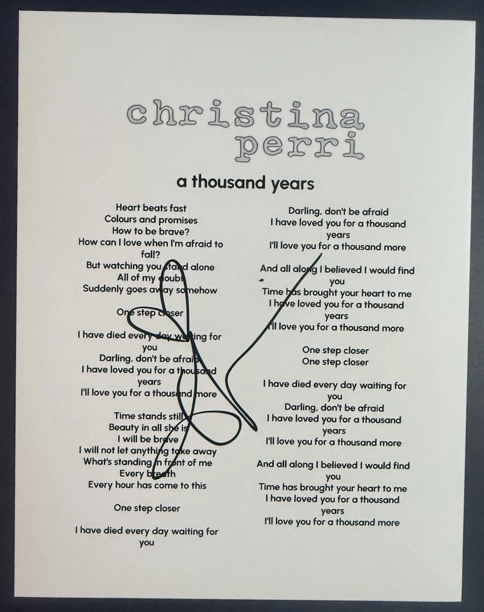 CHRISTINA PERRI SIGNED A THOUSAND YEARS LYRIC SHEET AUTOGRAPH AUTHENTIC COA
