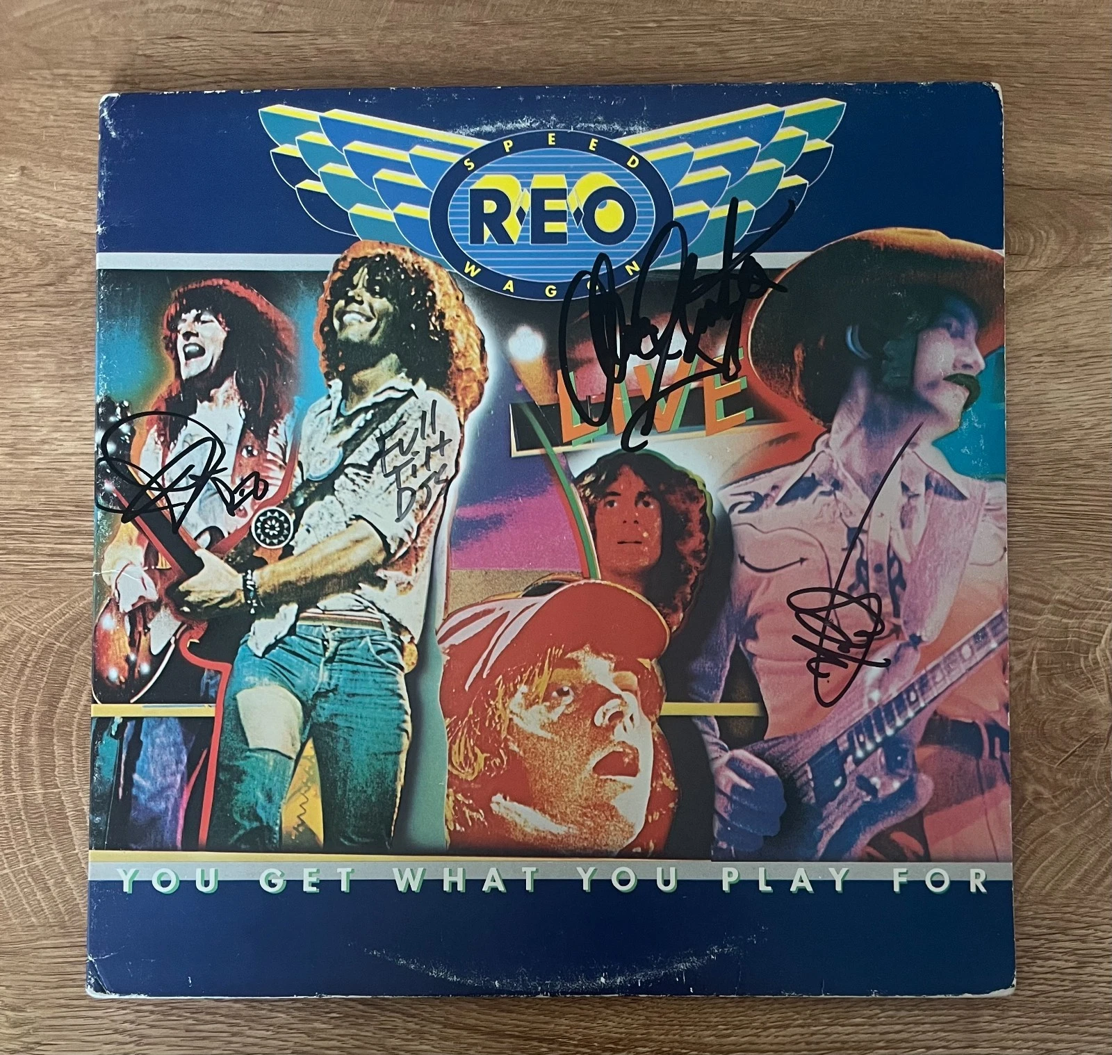 * REO SPEEDWAGON * signed album * YOU GET WHAT YOU PLAY FOR *