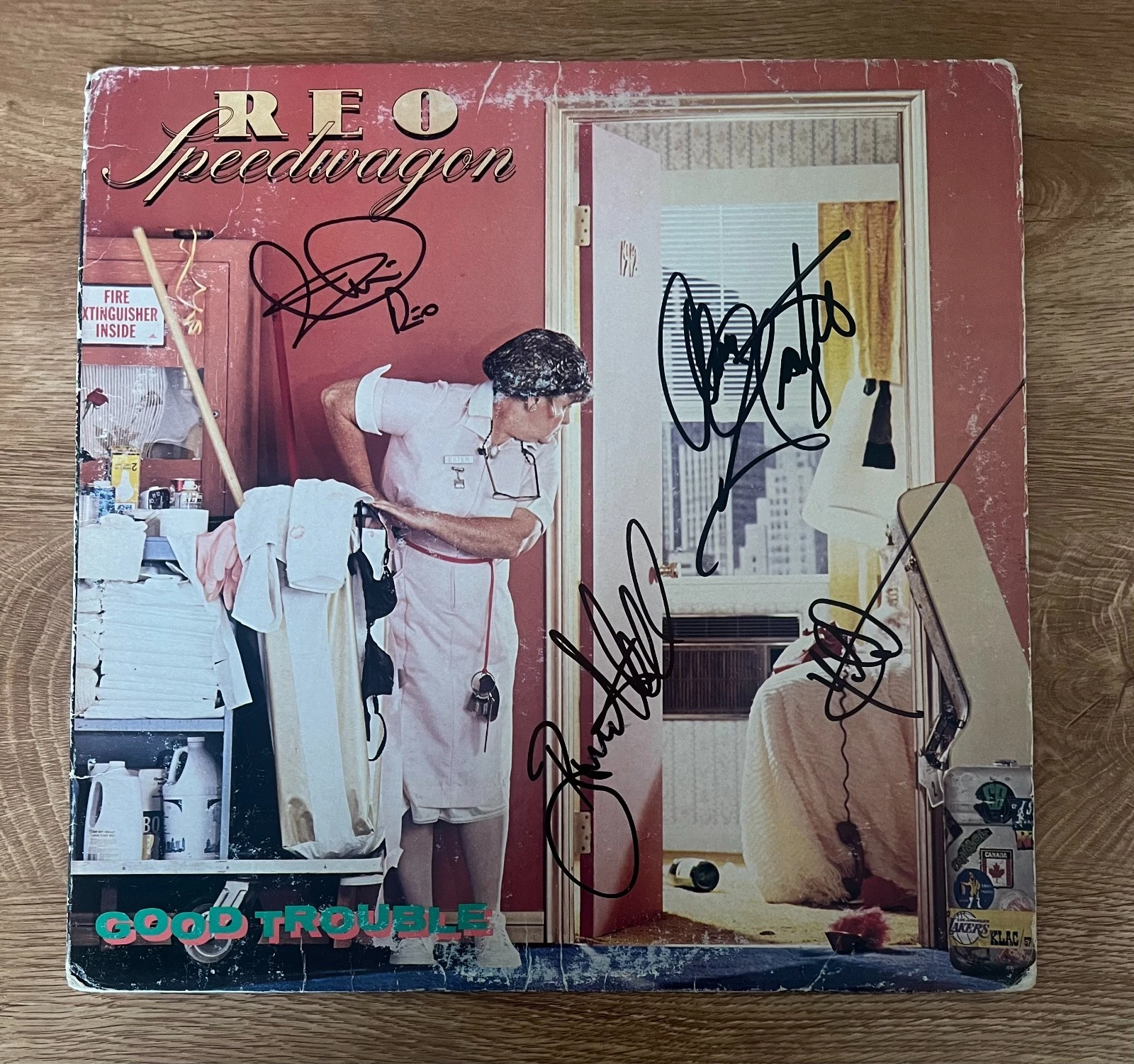 * REO SPEEDWAGON * signed album * GOOD TROUBLE * CRONIN, DOUGHTY, HALL & GRATZER