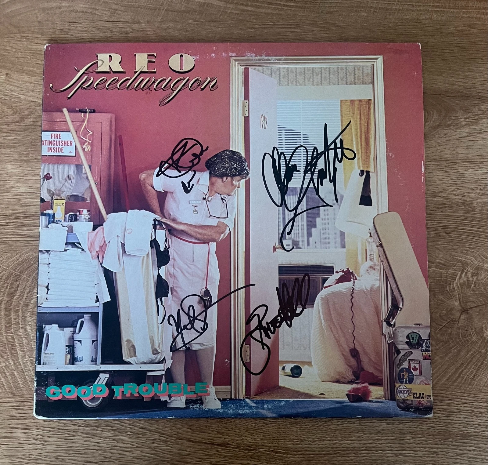 * REO SPEEDWAGON * signed album * GOOD TROUBLE * CRONIN, DOUGHTY, HALL & GRATZER