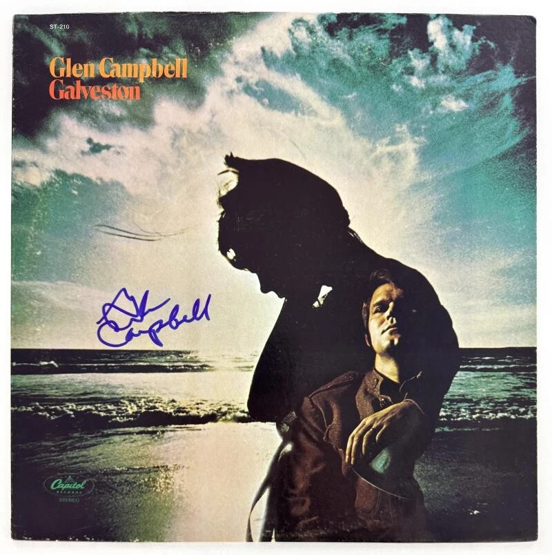 Glen Campbell Signed Autograph Album Vinyl Record LP - Galveston w/ Beckett COA