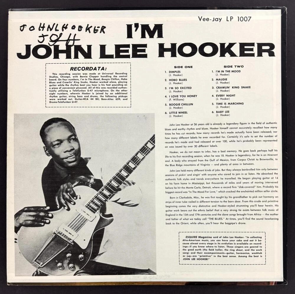 John Lee Hooker Signed Autograph Album Vinyl Record LP - Very Rare! w/ JSA COA