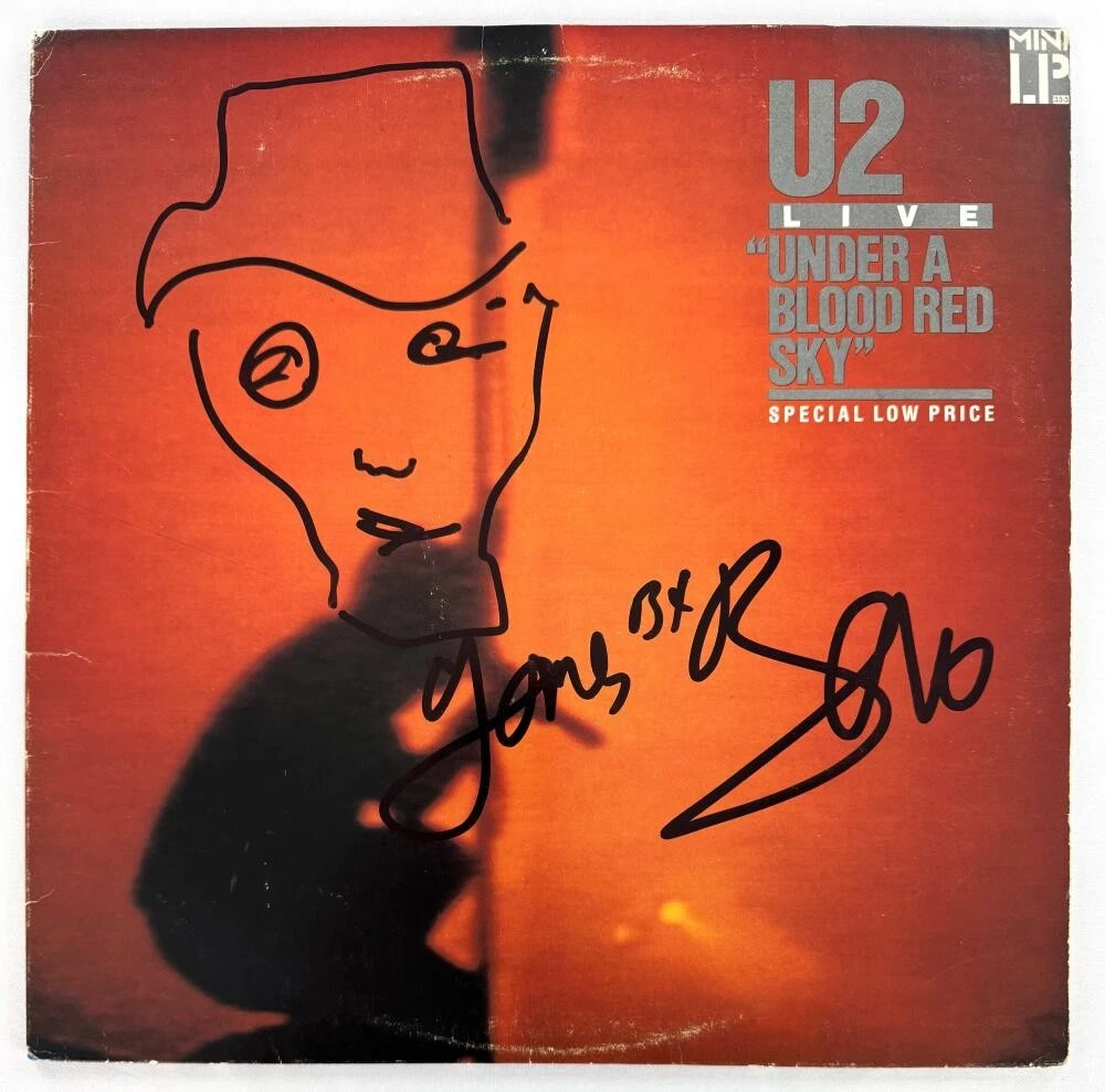 Bono U2 Signed Autograph Album Vinyl Record LP w/ Original Art Sketch JSA COA