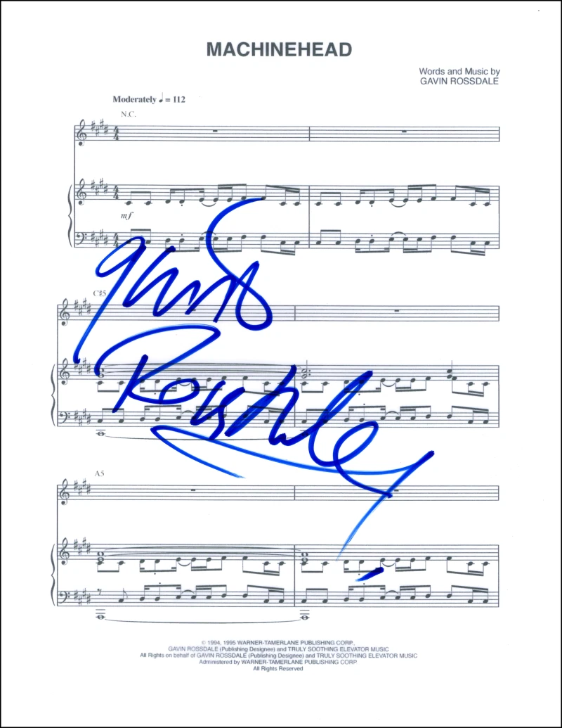 Gavin Rossdale of Bush Signed Autograph Machinehead Sheet Music - Sixteen Stone