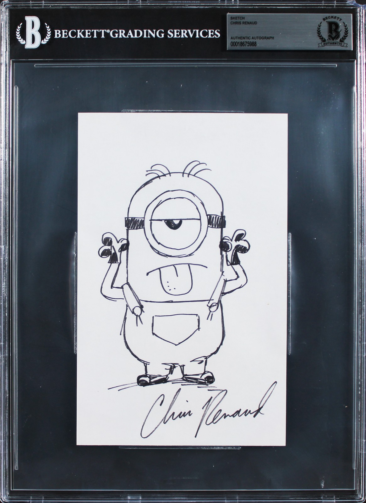 Chris Renaud Despicable Me Signed 5x8 Index Card w/ Minion Sketch BAS Slabbed