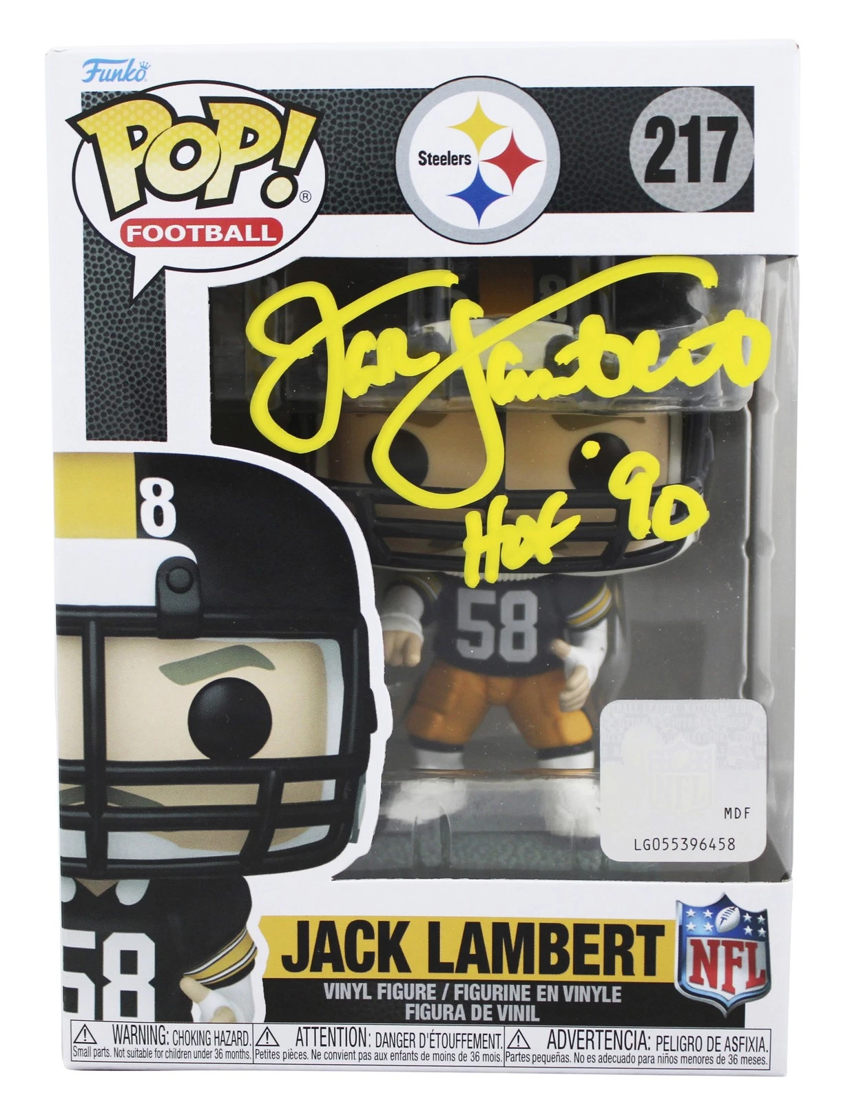 STEELERS JACK LAMBERT “HOF 90” SIGNED #67 FUNKO POP VINYL FIGURE BAS WITNESSED COLLECTIBLE MEMORABILIA