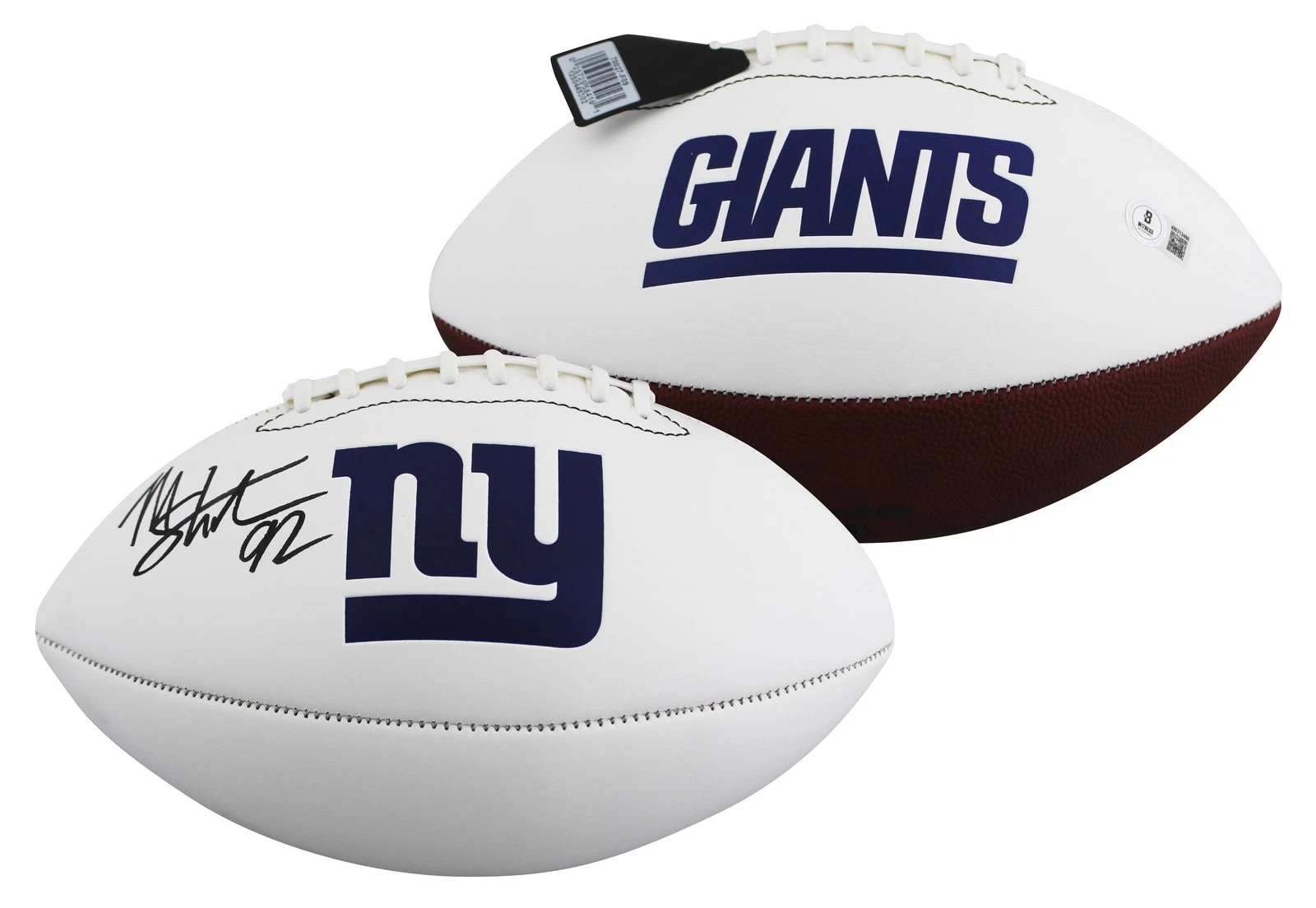 Giants Michael Strahan Signed Franklin White Panel Logo Football BAS Witnessed