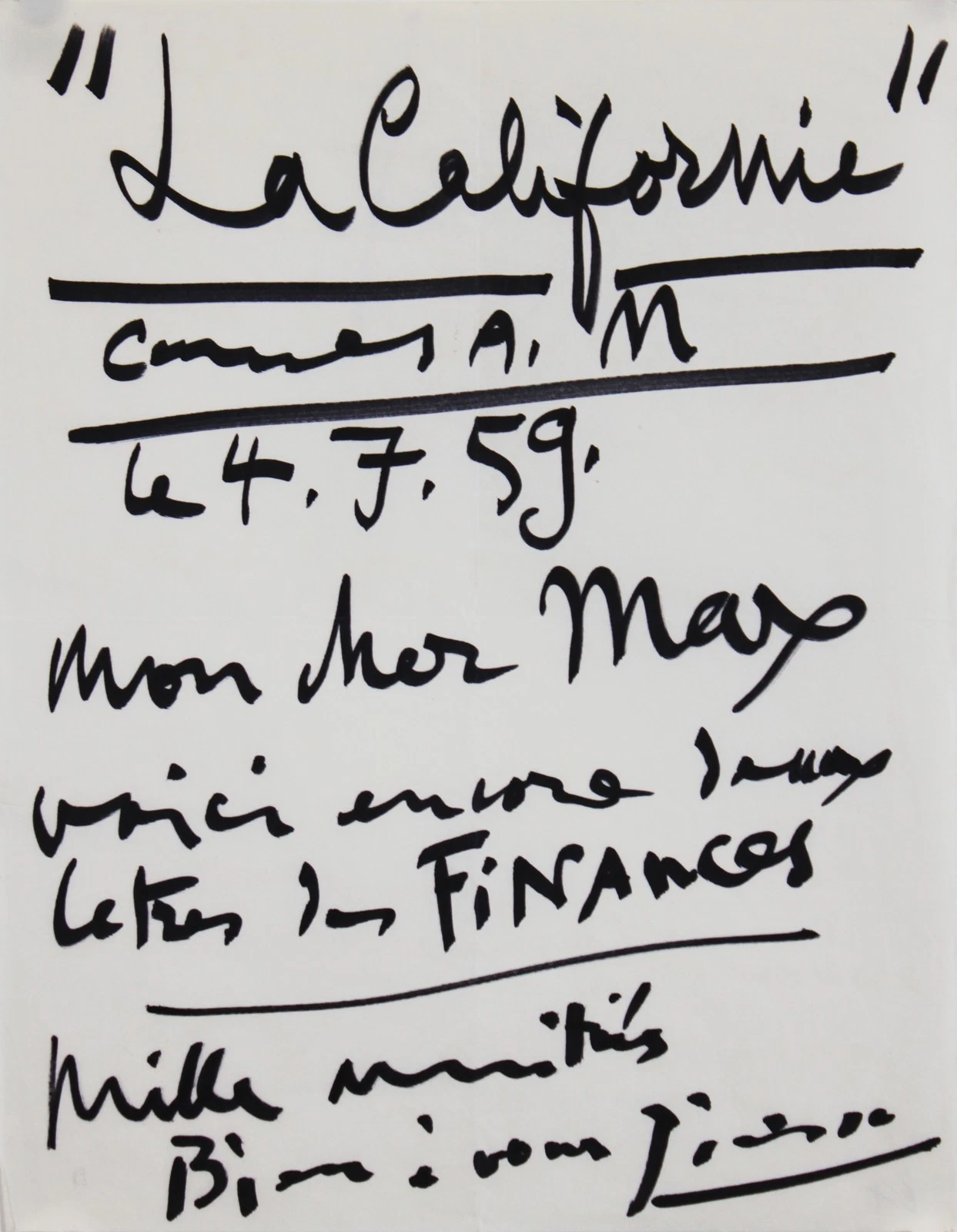 Pablo Picasso Authentic Signed & Handwritten 8.25x10.5 Letter BAS #AE04583