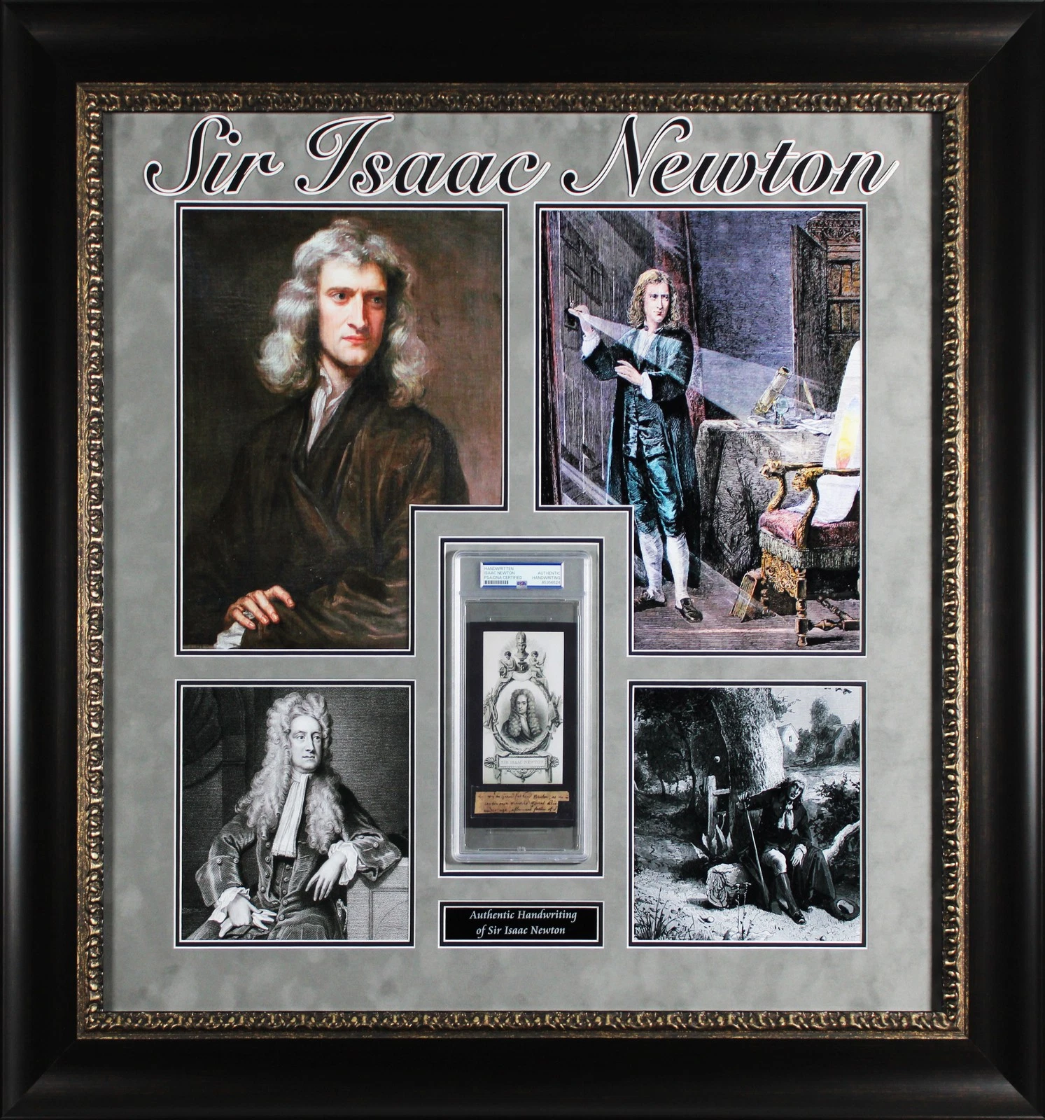 Isaac Newton Framed Authentic .75x3 Handwriting PSA/DNA Slabbed & BAS LOA