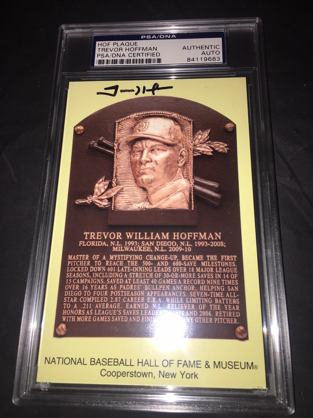 Trevor Hoffman Signed Official Baseball HOF Plaque Postcard PSA/DNA Slab Padres