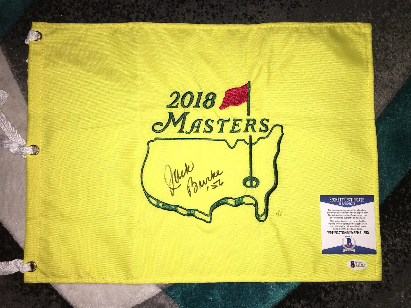 Jack Burke Signed Official Masters Flag 1956 Masters Champion Beckett #2