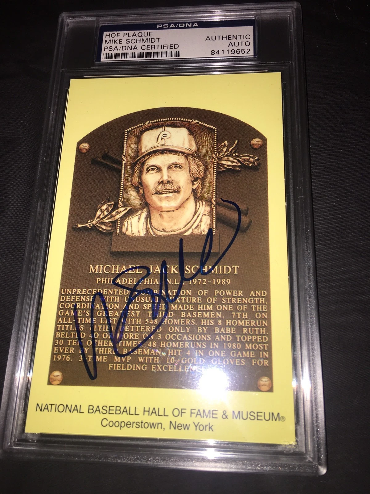 Mike Schmidt Signed Official Baseball HOF Plaque Postcard PSA/DNA Slab Phillies