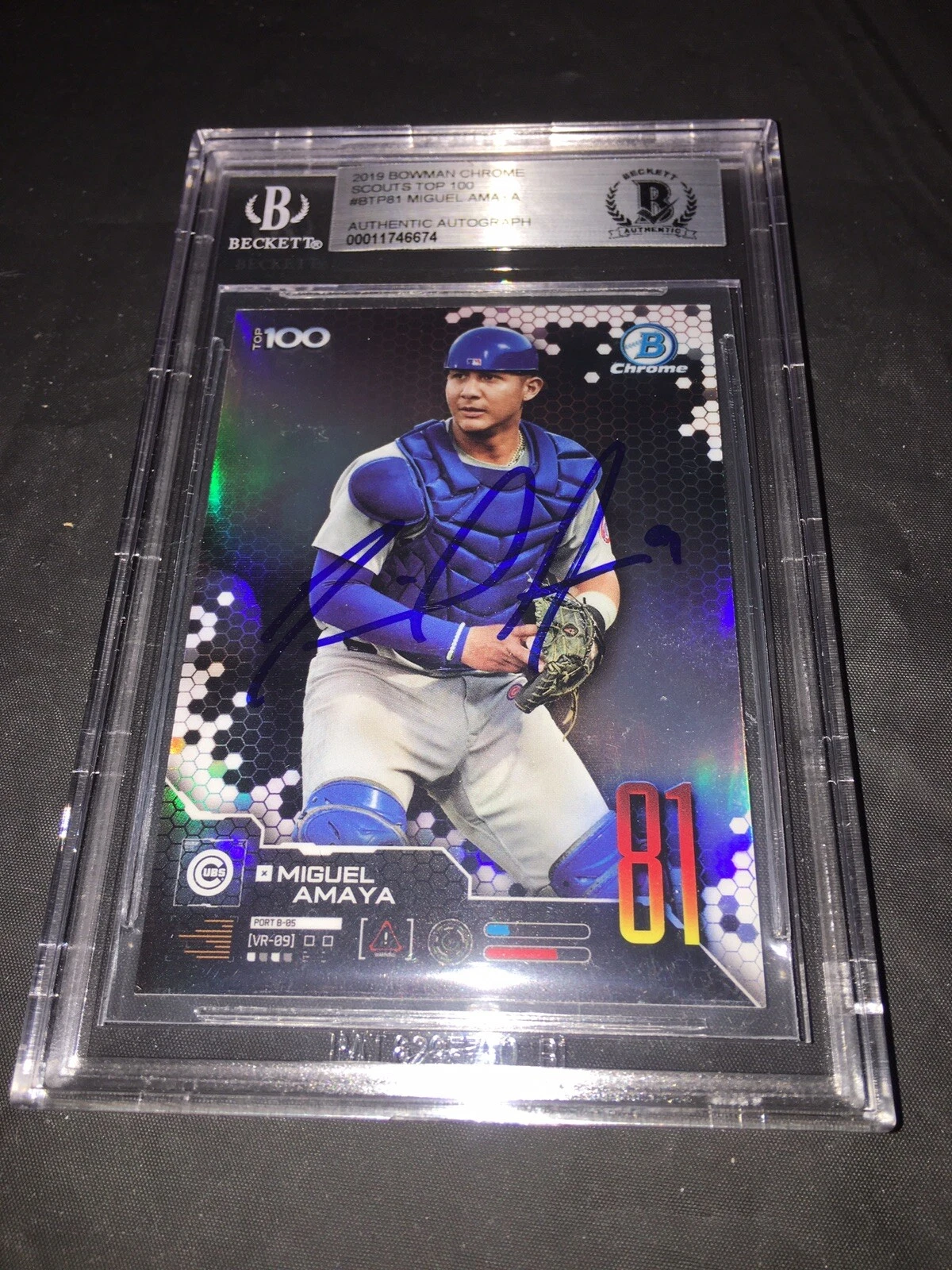 Miguel Amaya Signed 2019 Bowman Chrome Baseball Card Chicago Cubs Beckett Slab