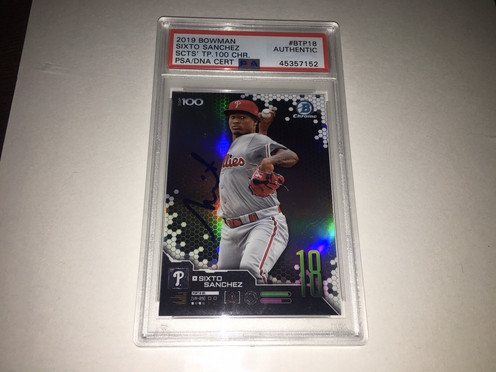 Sixto Sanchez Signed 2019 Bowman #BTP18 Baseball Card Miami Marlins PSA/DNA Slab