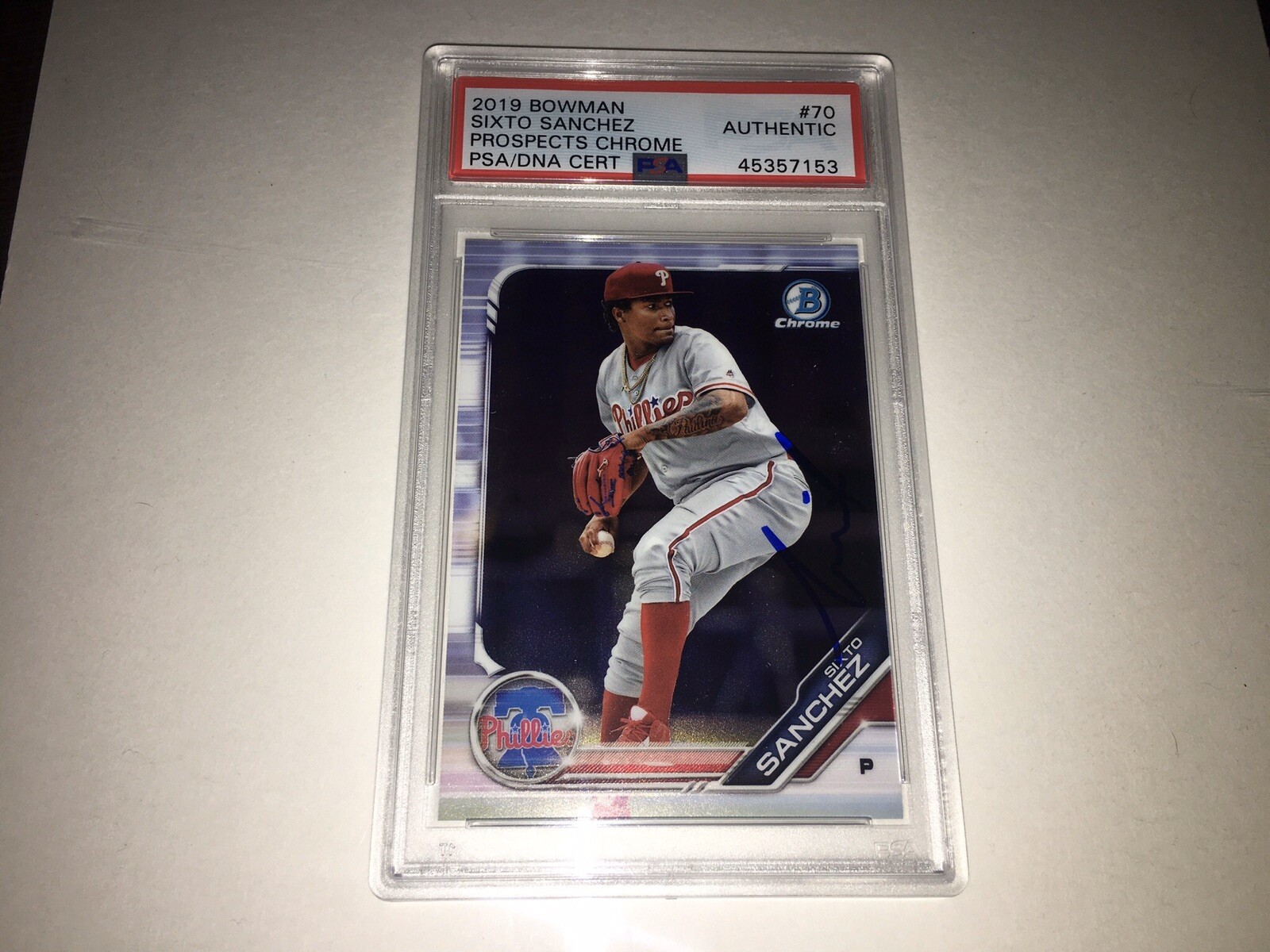 Sixto Sanchez Signed 2019 Bowman #79 Baseball Card Miami Marlins PSA/DNA Slab