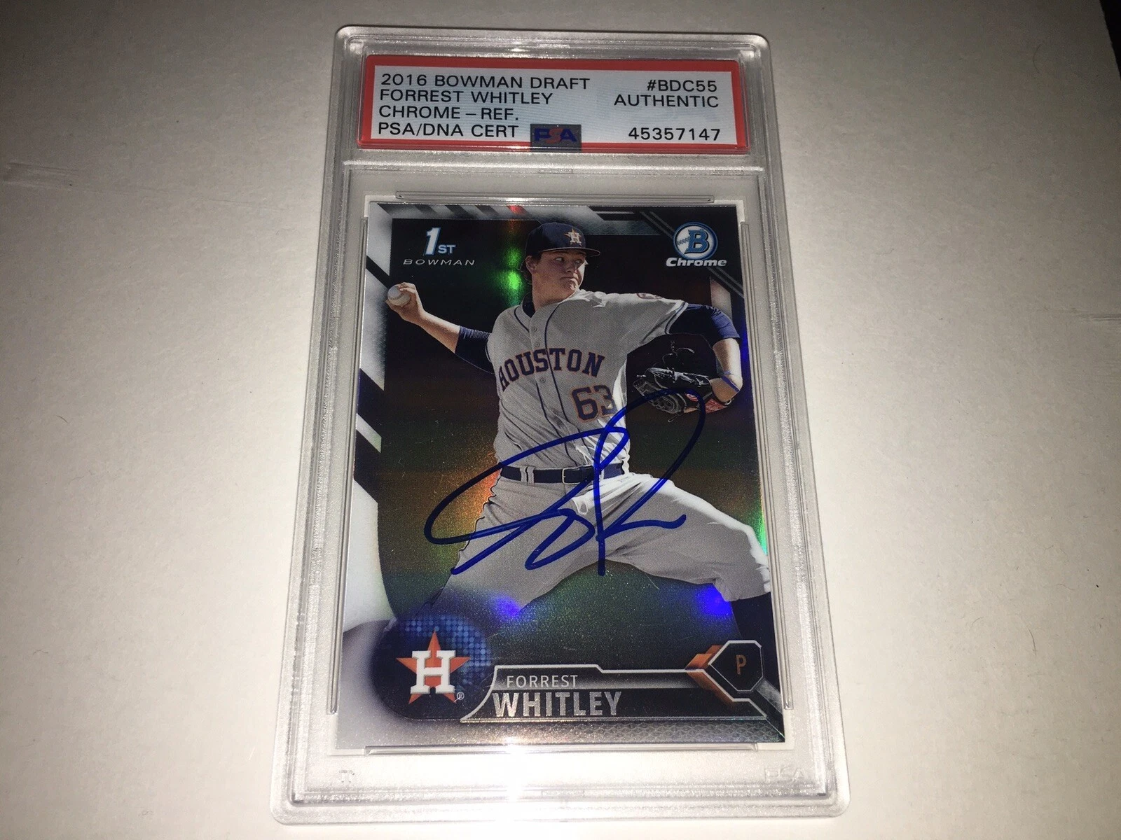 Forrest Whitley Signed 2016 Bowman #BDC55 Baseball Card Astros PSA/DNA Slab