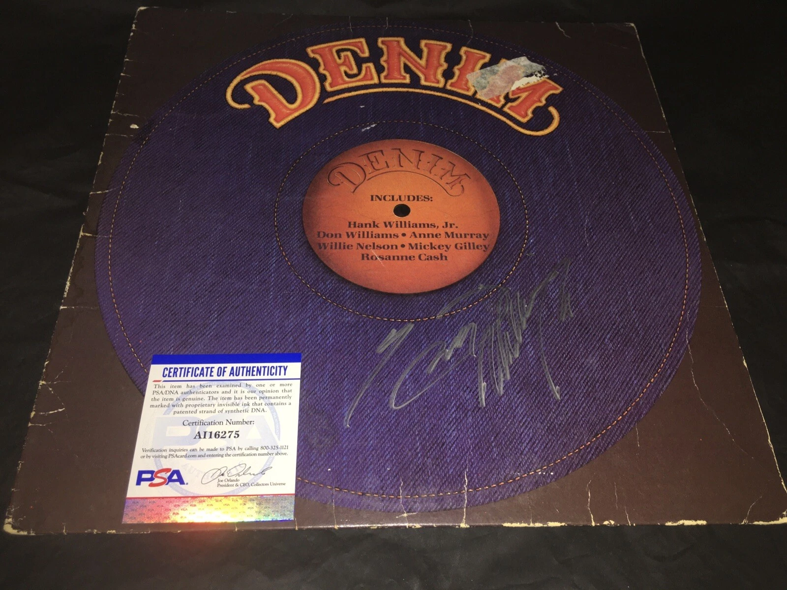 Hank Williams Jr Signed Denim Vinyl Album Country Superstar PSA/DNA