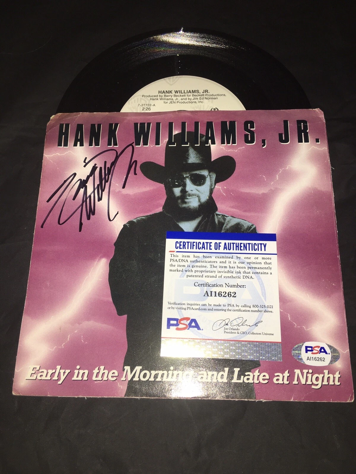 Hank Williams Jr Signed Early In The Morning And Late At Night 7” Vinyl PSA/DNA