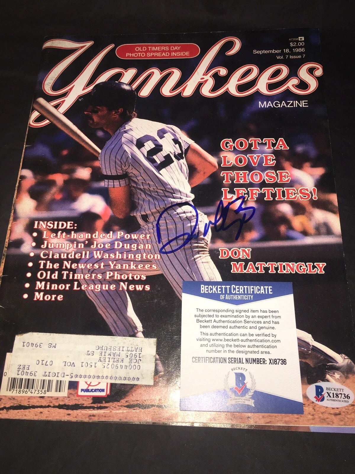 Don Mattingly Signed 1986 Yankees Magazine Gotta Love Lefties Beckett