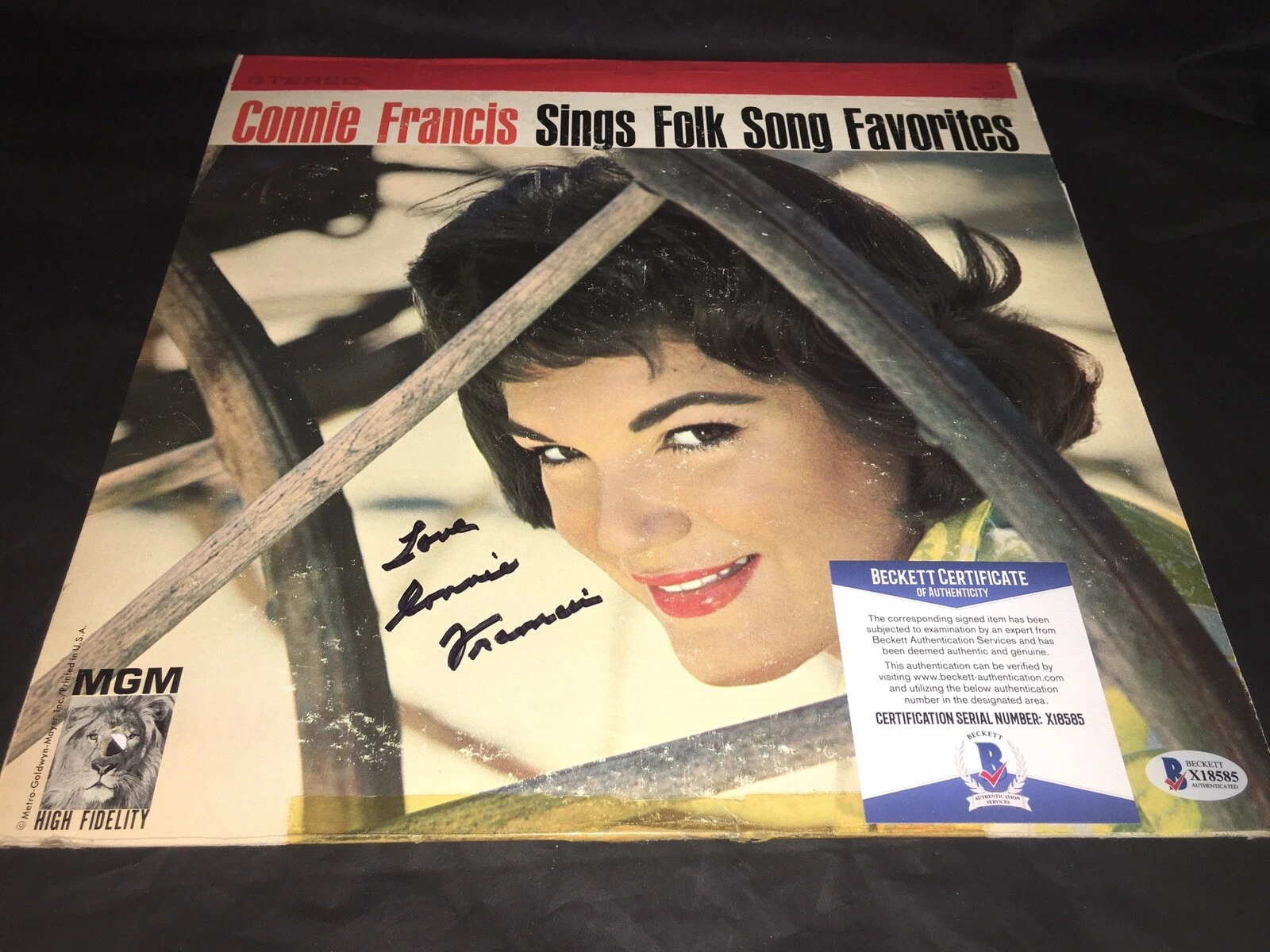 Connie Francis Signed Sings Folk Song Favorites Vinyl Album Country Beckett