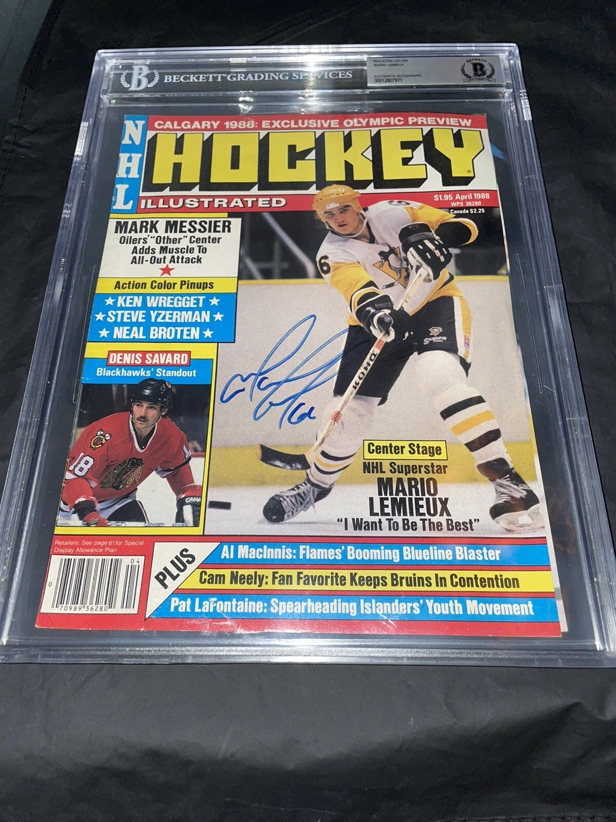 Mario Lemieux Signed Hockey Illustrated Magazine Cover April 1988 Beckett Slab