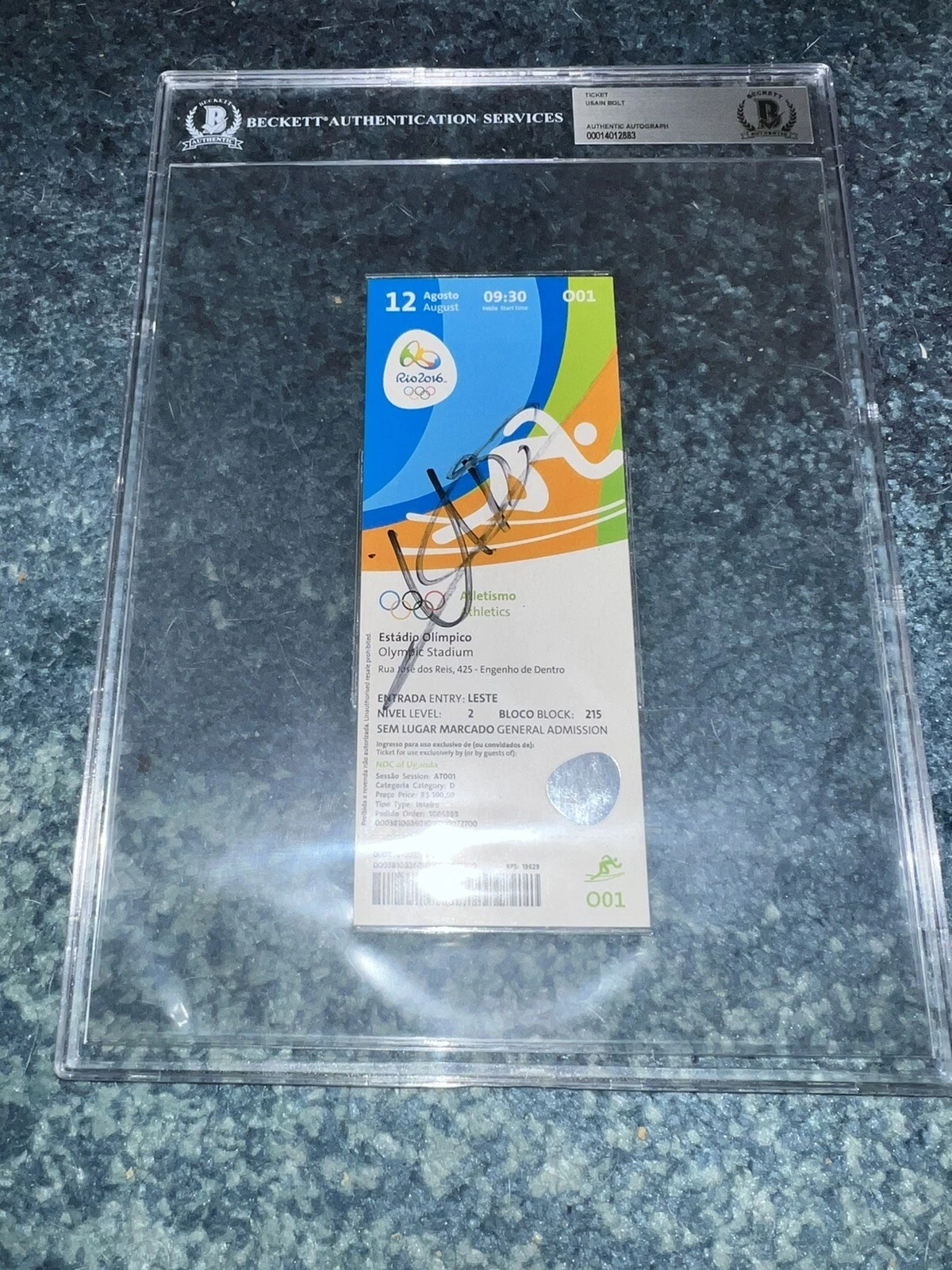 Usain Bolt Signed Official Rio 2016 Olympic Ticket Gold Medal Beckett Slab #4