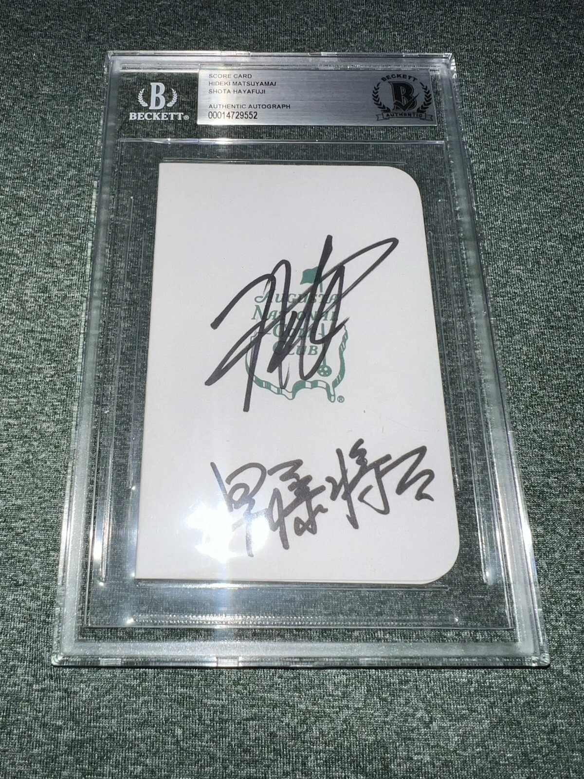 Hideki Matsuyama & Shota Hayafuji Signed Masters Scorecard 21 Winner Beckett