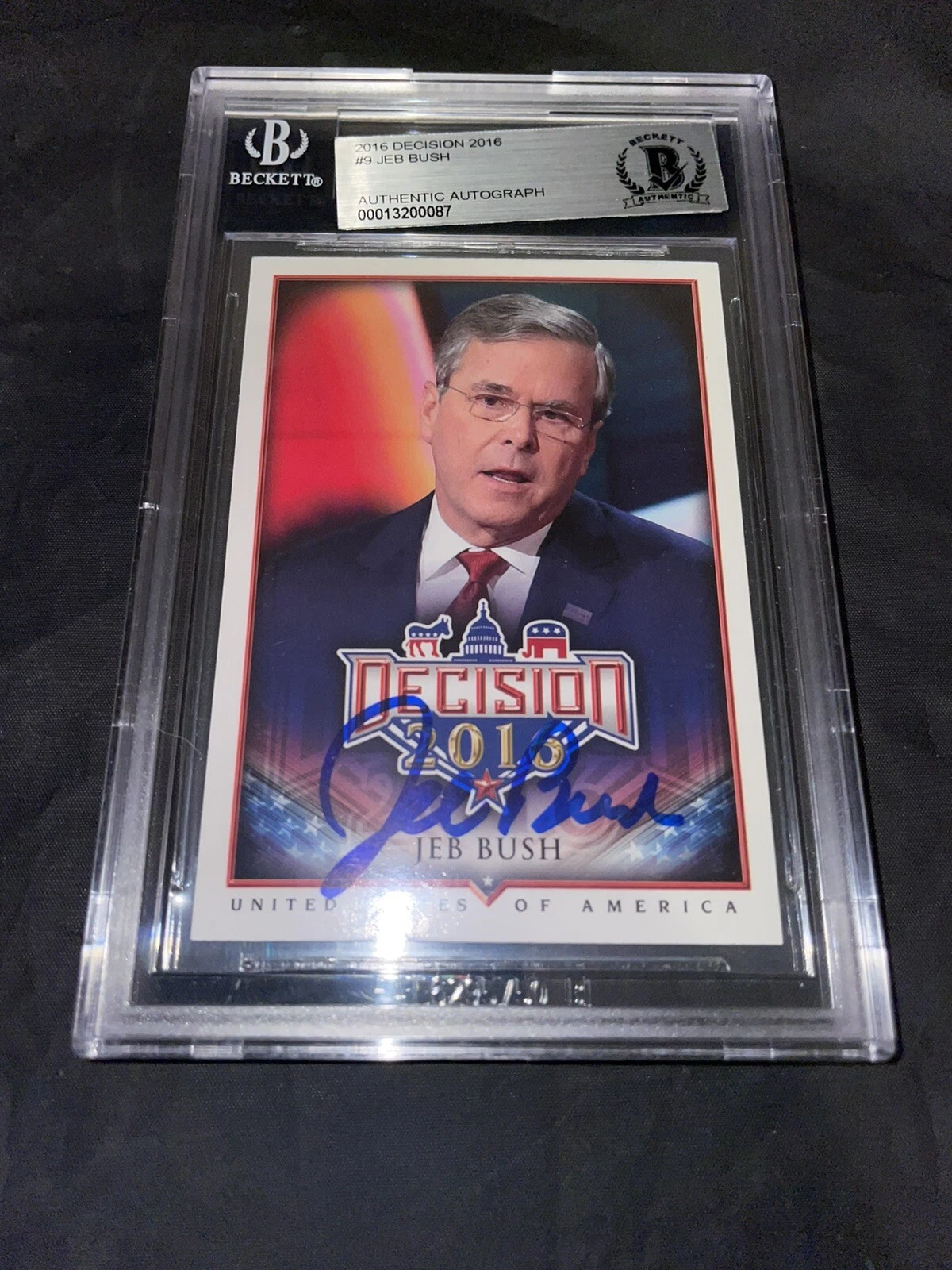 Jeb Bush Signed 2016 Decision Trading Card Governor Beckett Slab