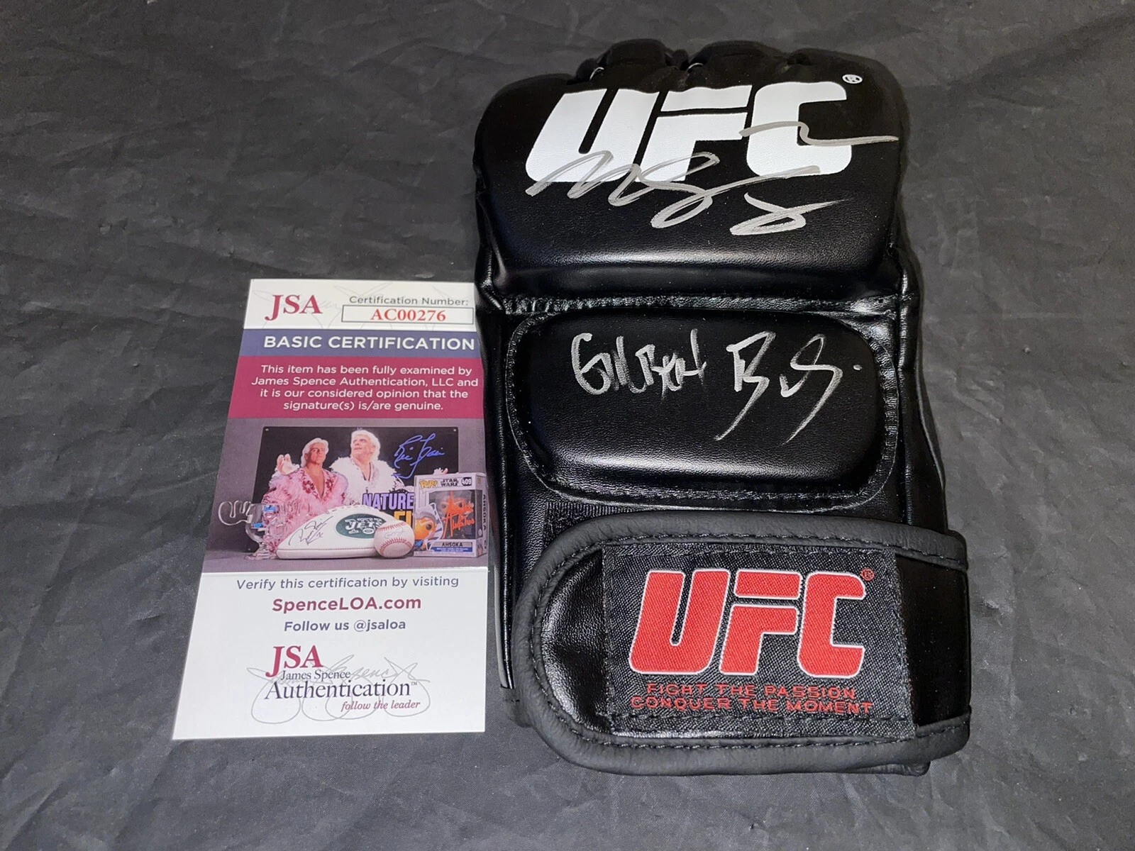 Khamzat Chimaev & Gilbert Burns Signed UFC Glove Fight Of The Year JSA Auth