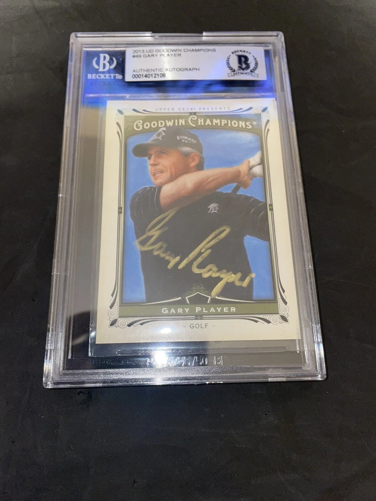 Gary Player Signed 2013 UD Goodwin Champions Card Beckett Slab
