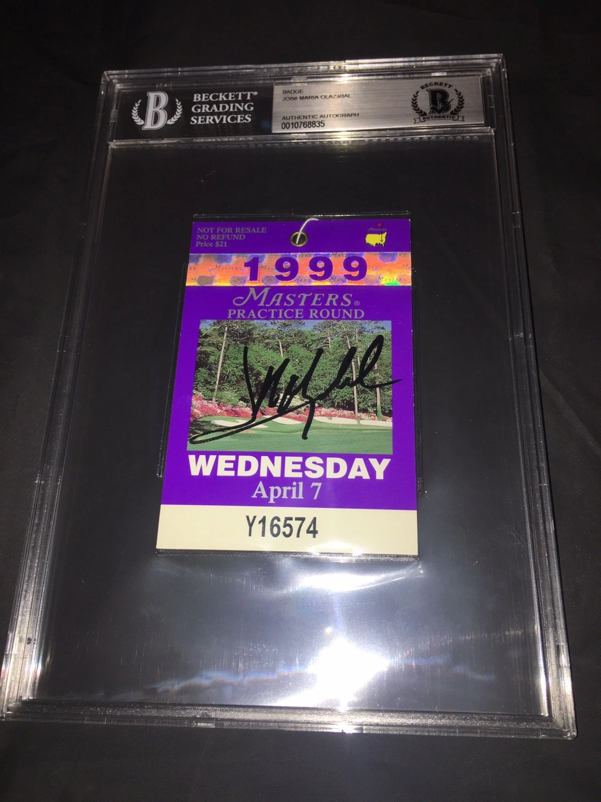 Jose Maria Olazabal Signed Official 1999 Masters Badge Practice Round Beckett #2