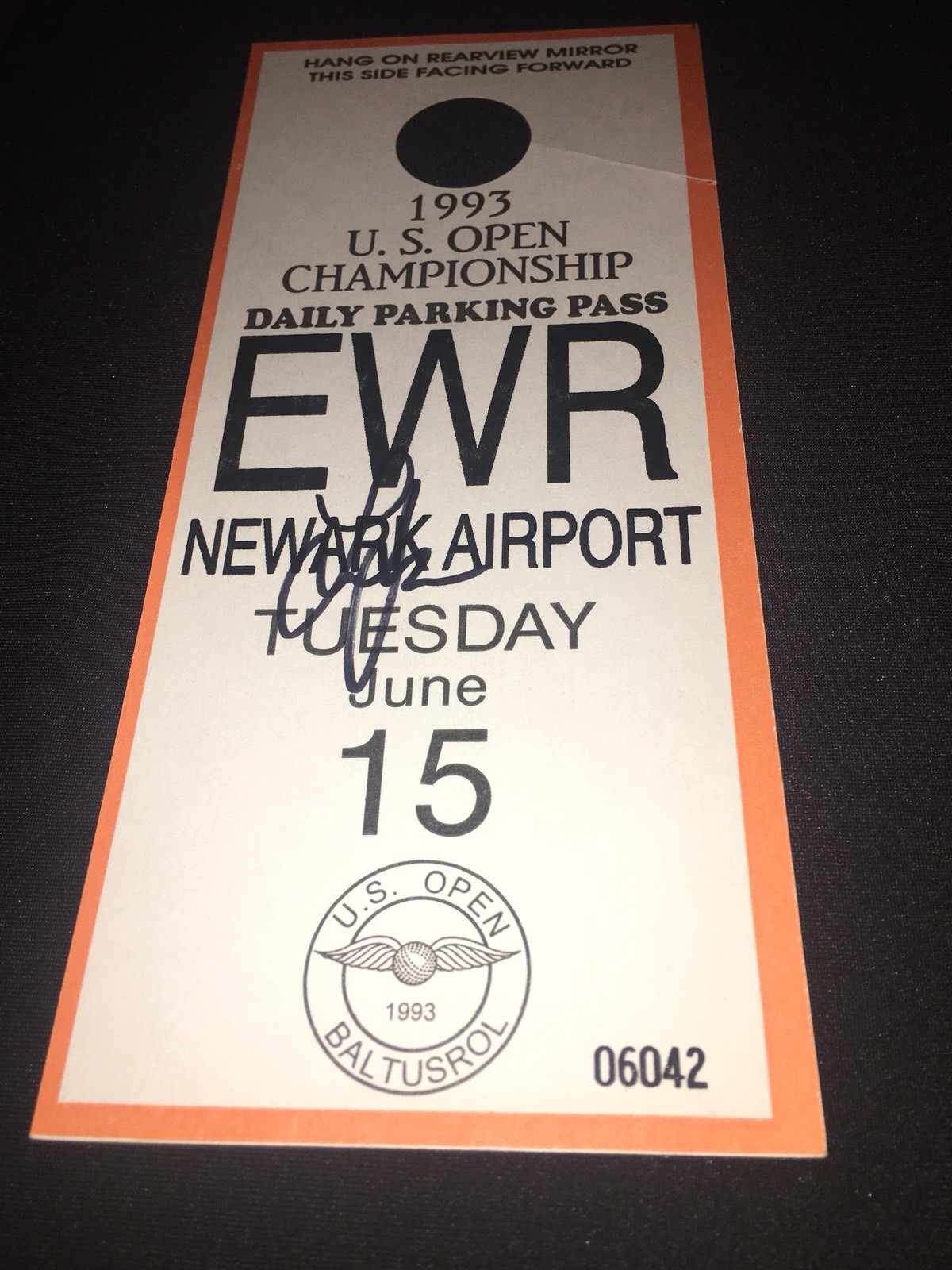 LEE JANZEN SIGNED OFFICIAL 1993 OFFICIAL US OPEN PARKING PASS WINNER COA #2 COLLECTIBLE MEMORABILIA