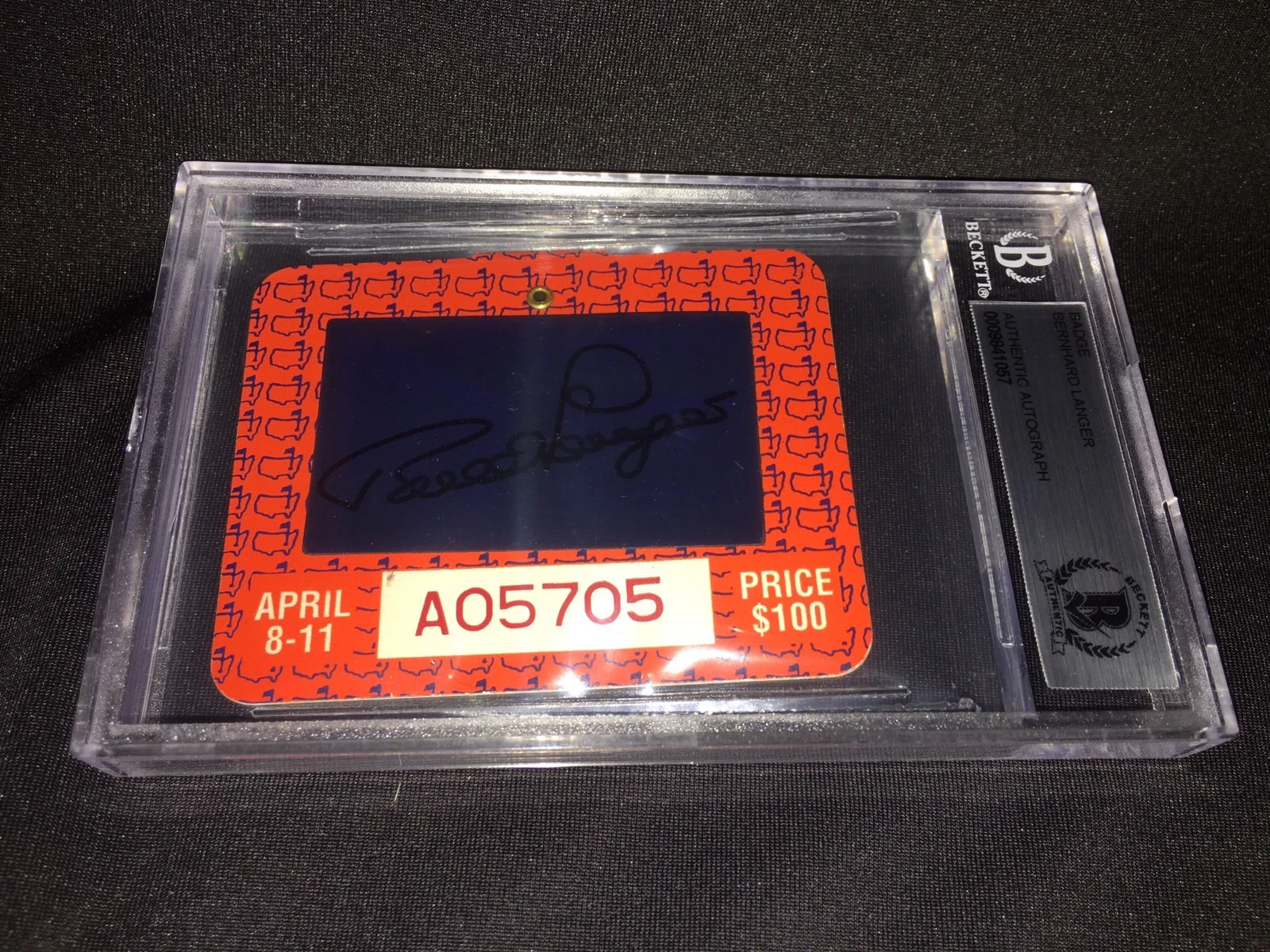 BERNHARD LANGER SIGNED OFFICIAL 1993 MASTERS BADGE 1993 CHAMPION 2XCHAMP BECKETT COLLECTIBLE MEMORABILIA