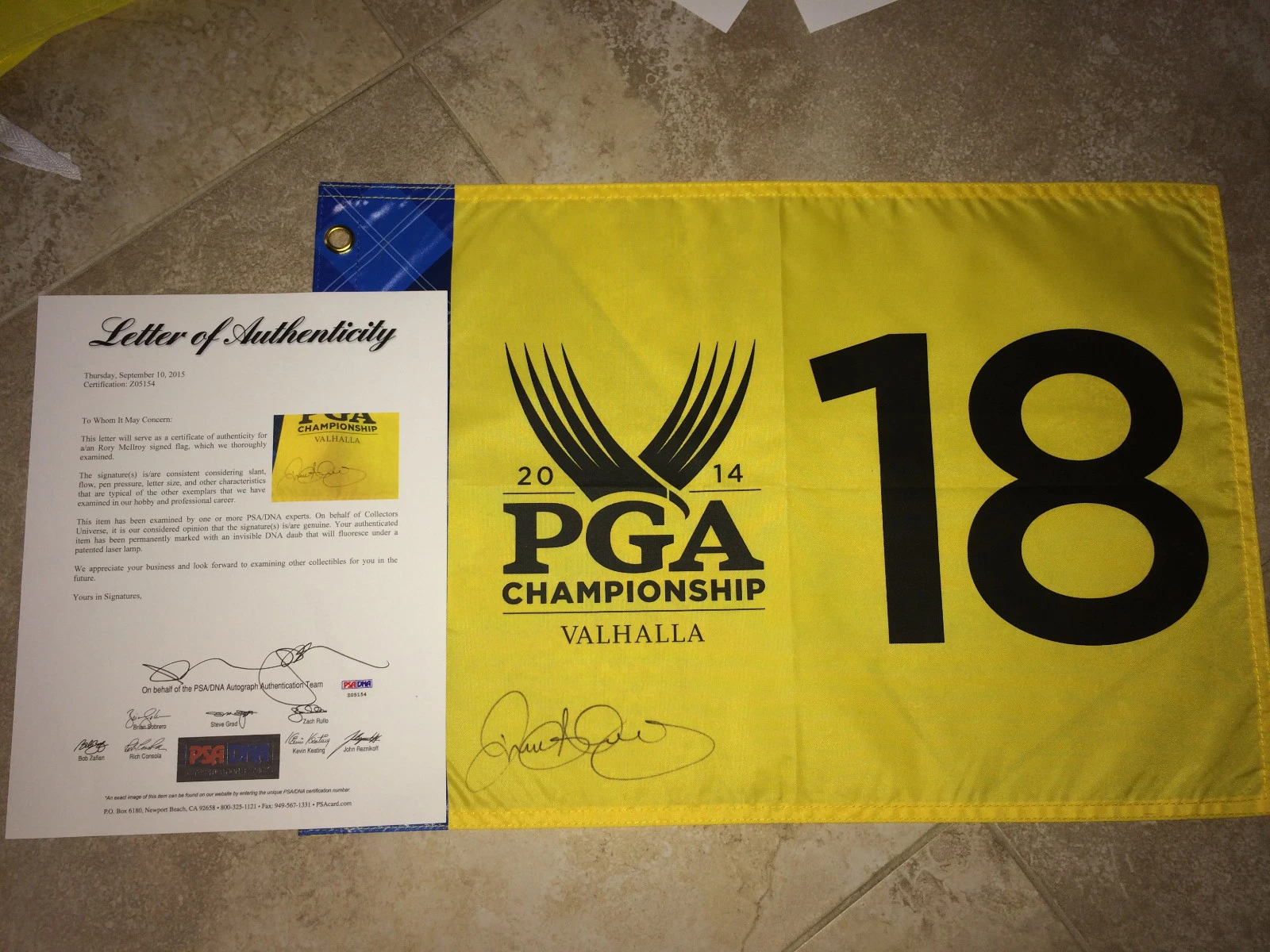 Rory McIIroy Signed/Auto Official 2014 PGA Championship Flag Valhalla PSA/DNA