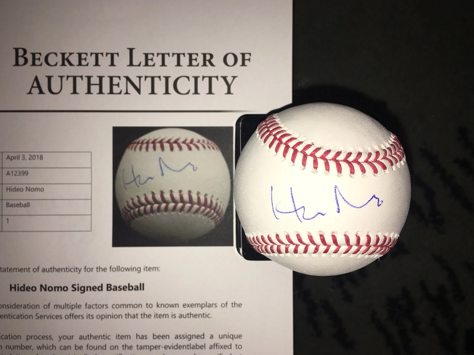 Hideo Nomo Signed Official Major League Baseball LA Dodgers Beckett #2