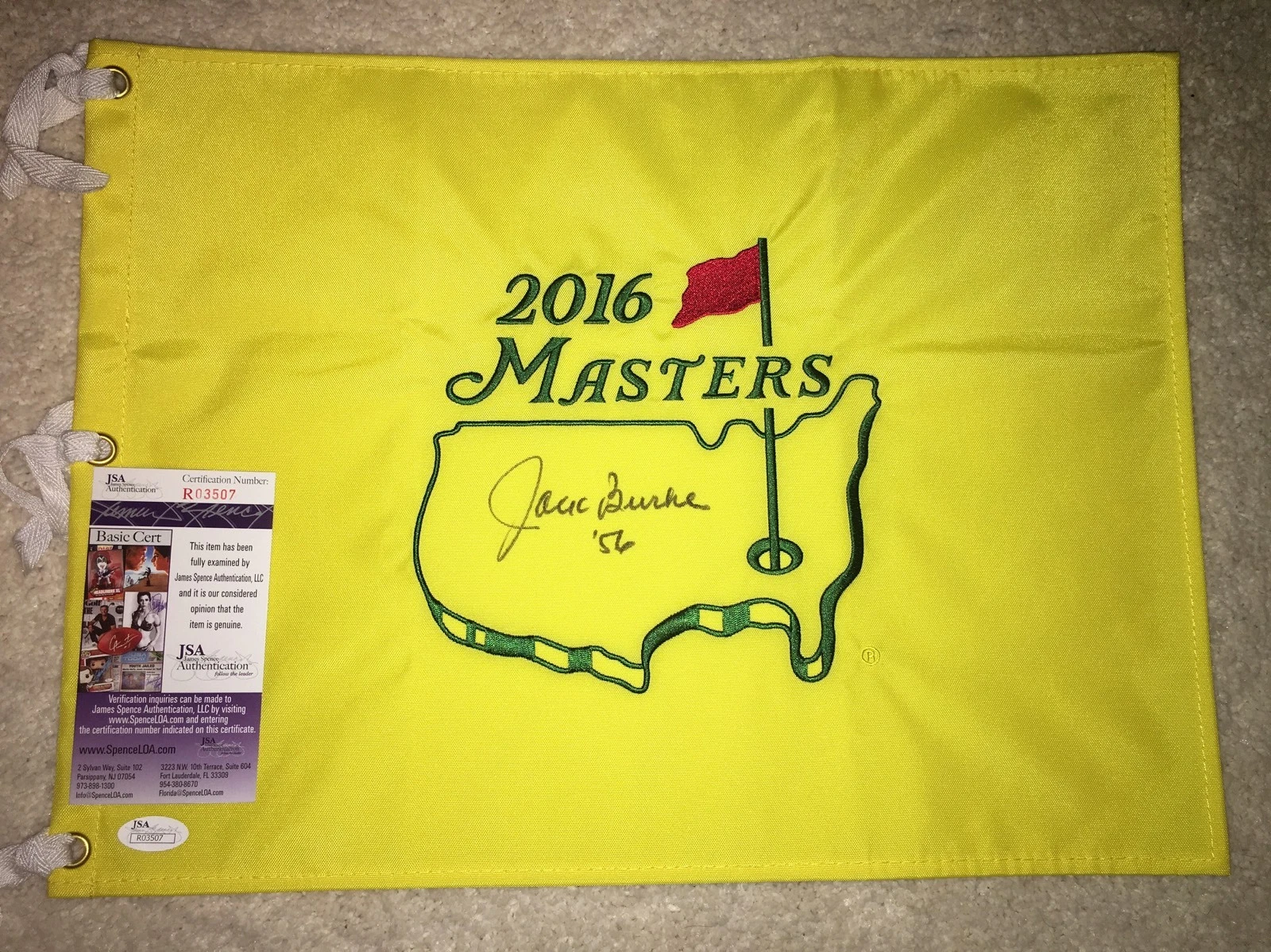 Jack Burke Signed/Auto Official Masters Flag 1956 Masters Champion JSA #2