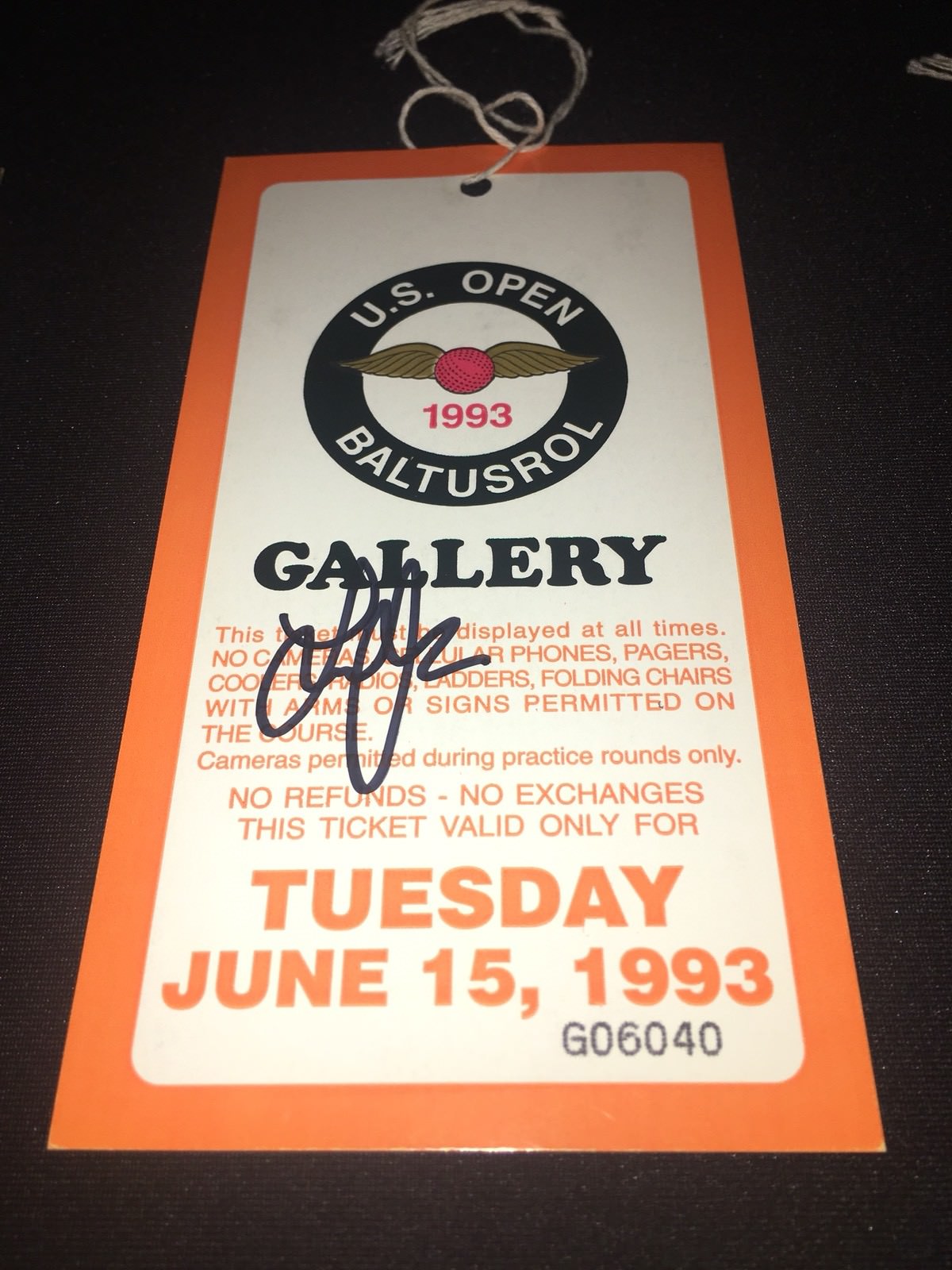 Lee Janzen Signed Official 1993 Official US Open Ticket Winner COA #2