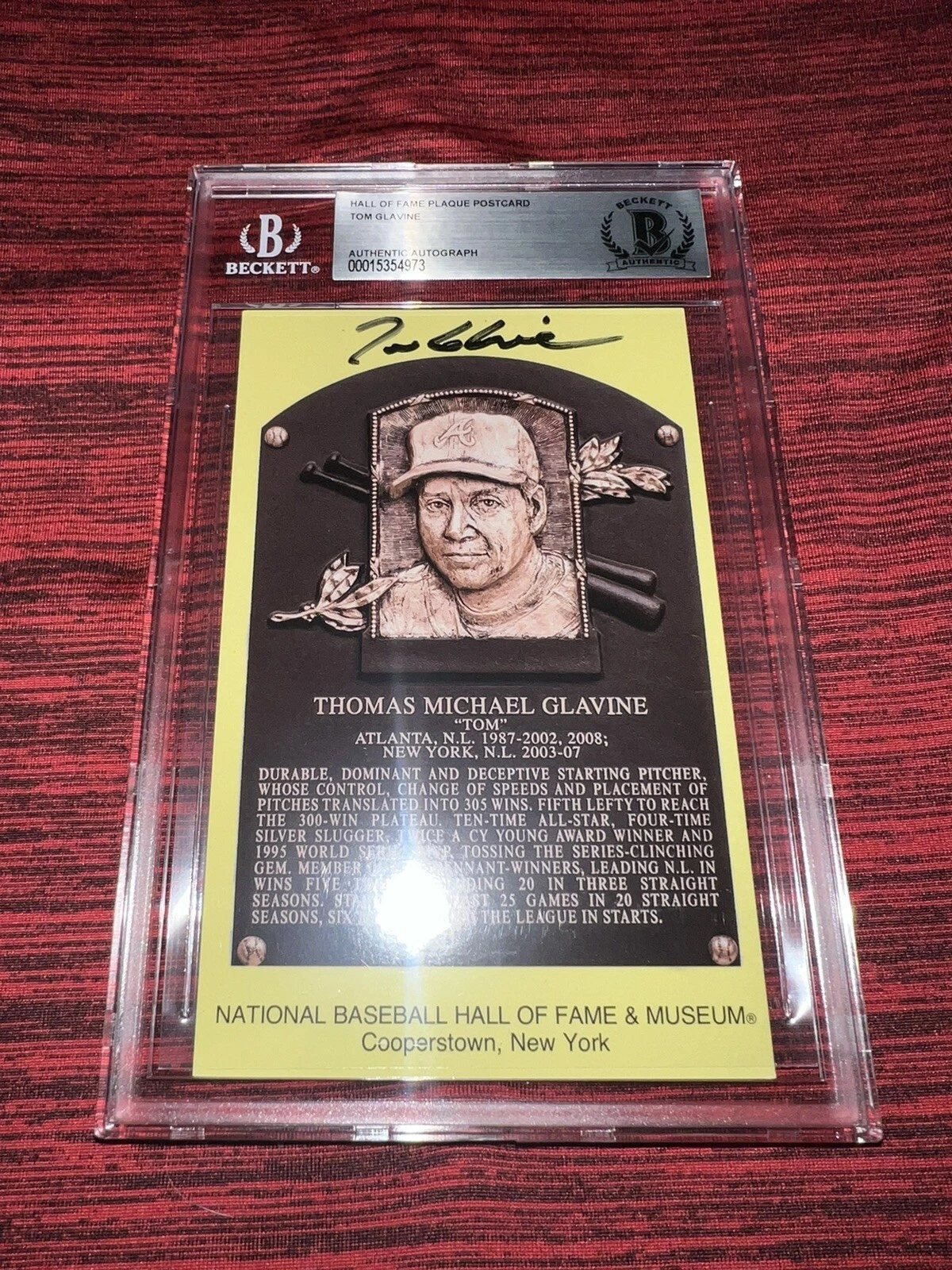 Tom Glavine Signed Official Baseball HOF Plaque Postcard Atlanta Braves BAS #3