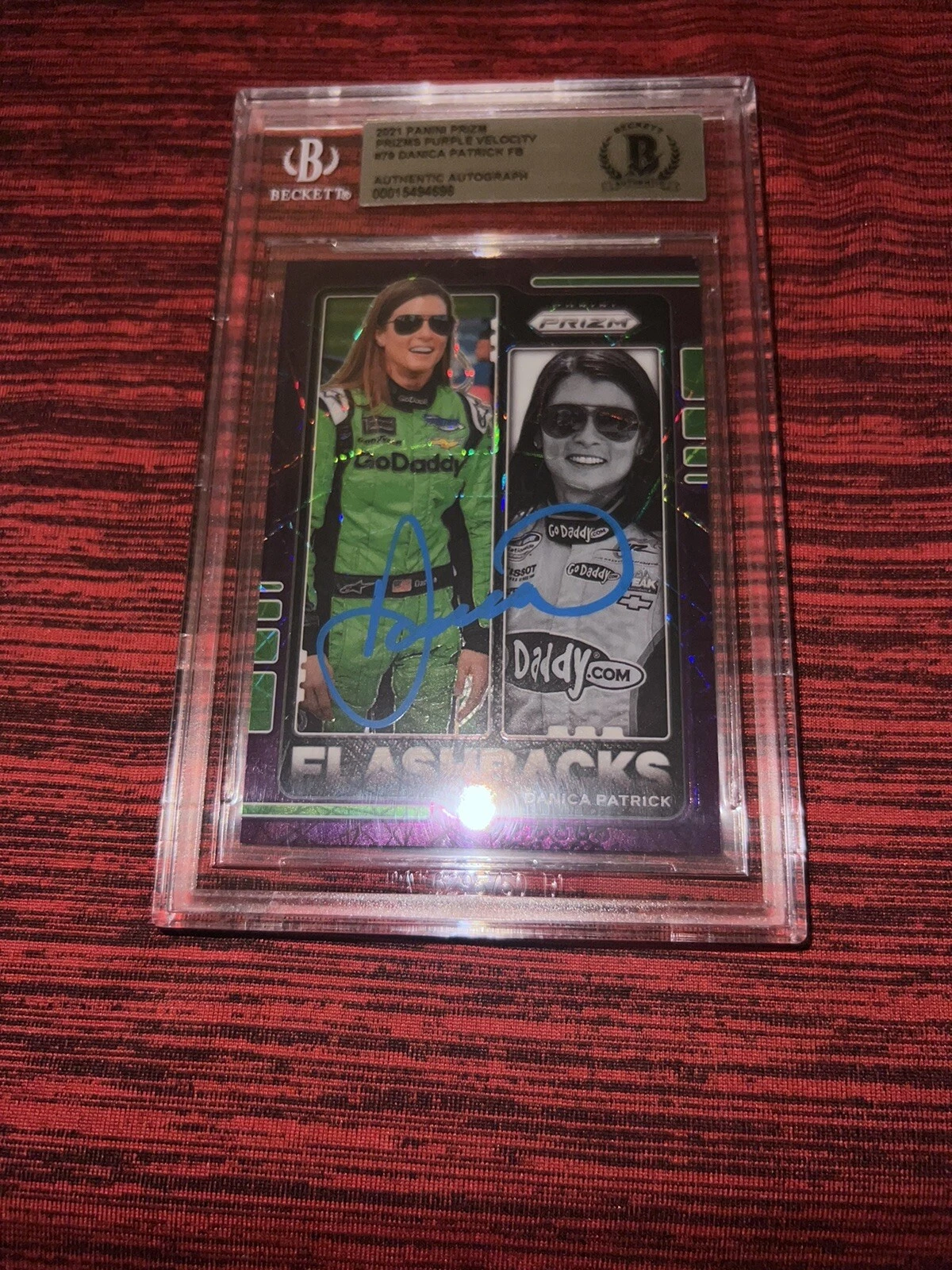 Danica Patrick Signed 2021 Panini Prizm Purple Velocity Card NASCAR Beckett Slab