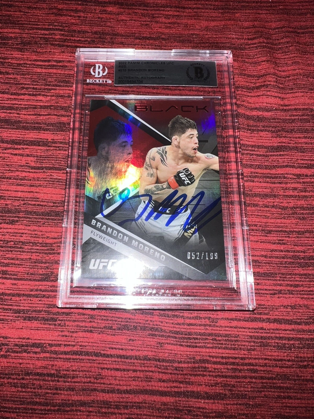 Brandon Moreno Signed 2022 Panini Chronicles Red UFC Trading Card 52/199 Beckett